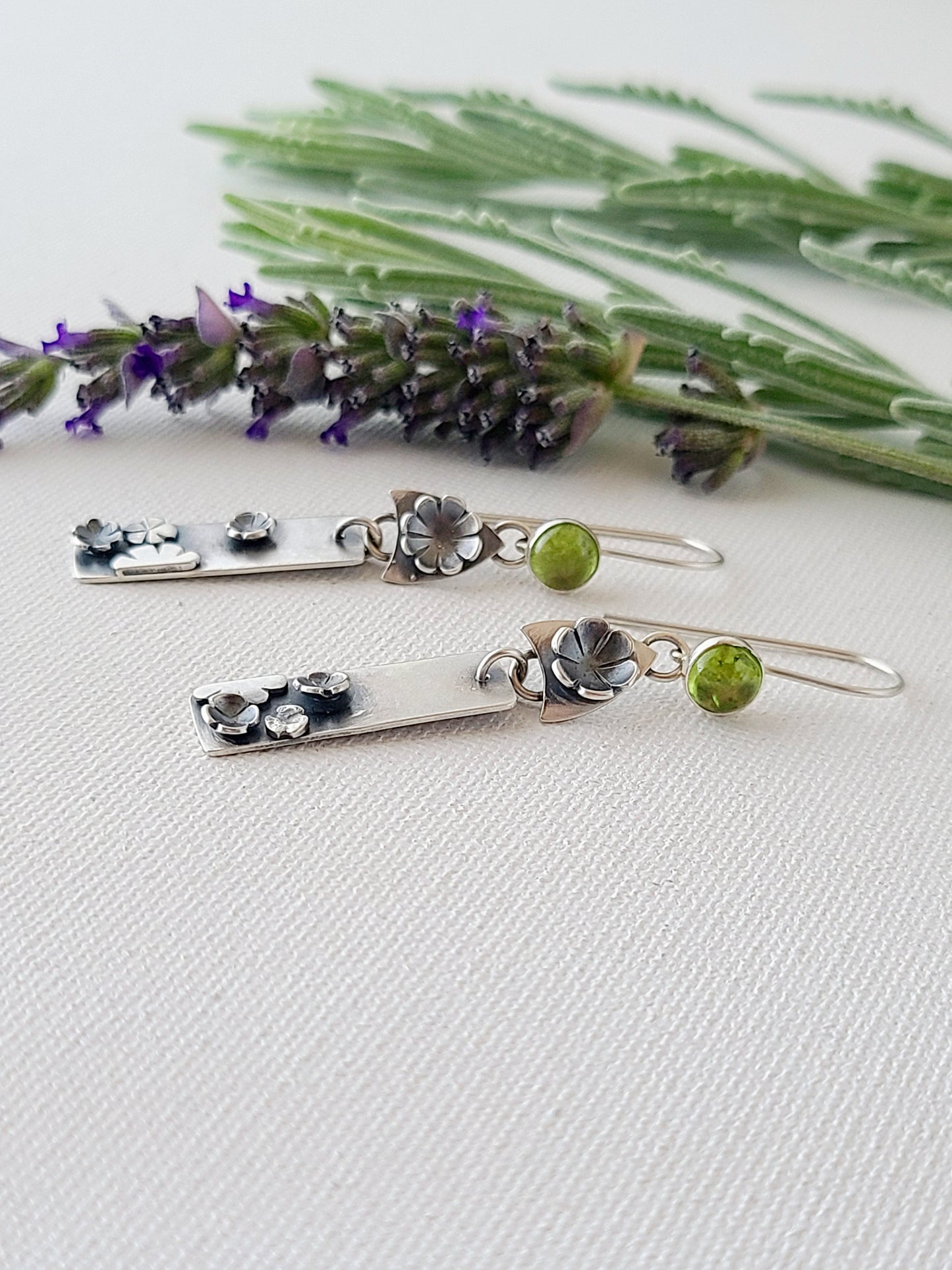 Blossom Earrings - Peridot rectangle dangles