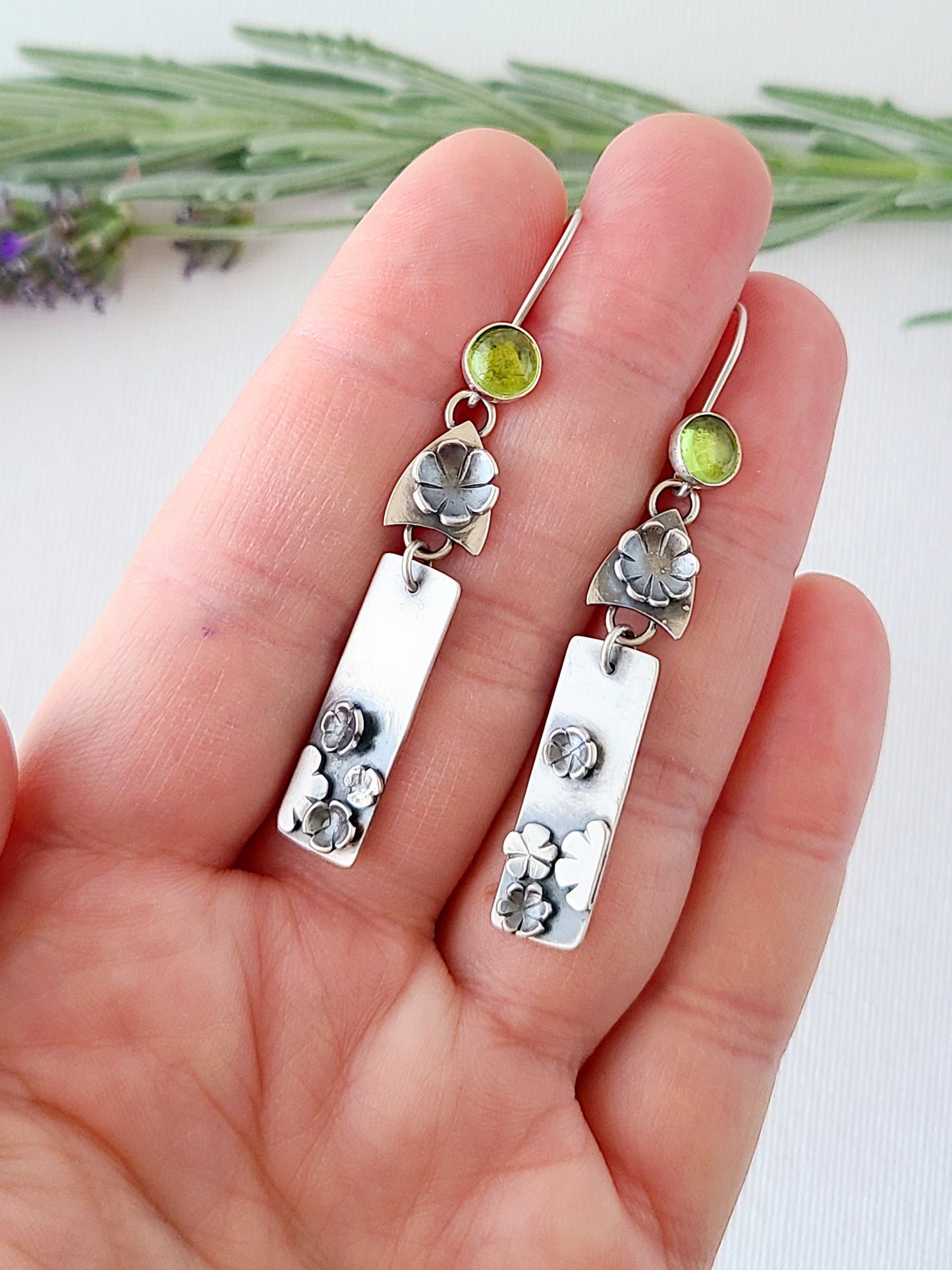 Blossom Earrings - Peridot rectangle dangles