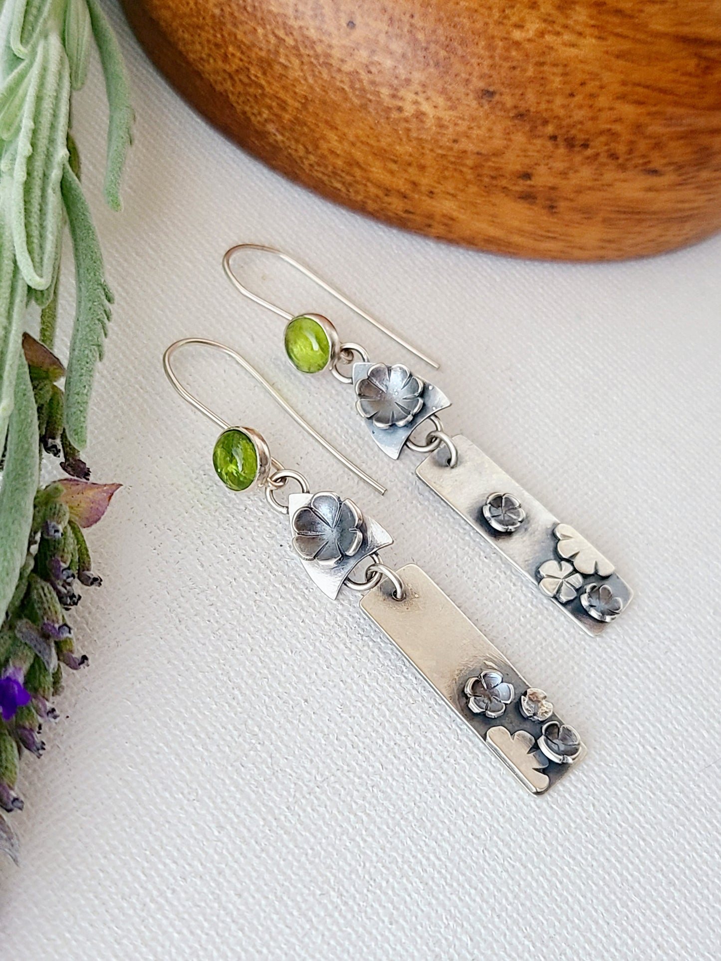 Blossom Earrings - Peridot rectangle dangles