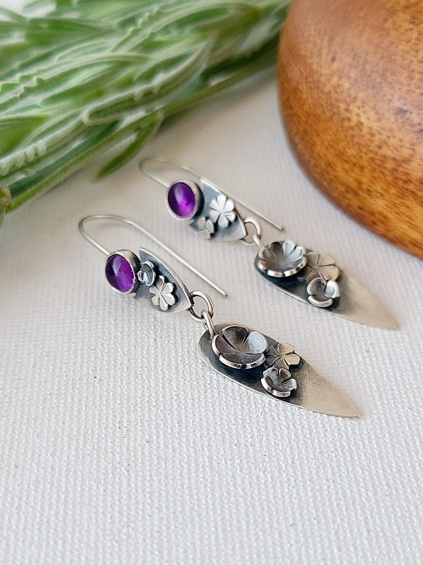 Blossom earrings-Amethyst shield dangles