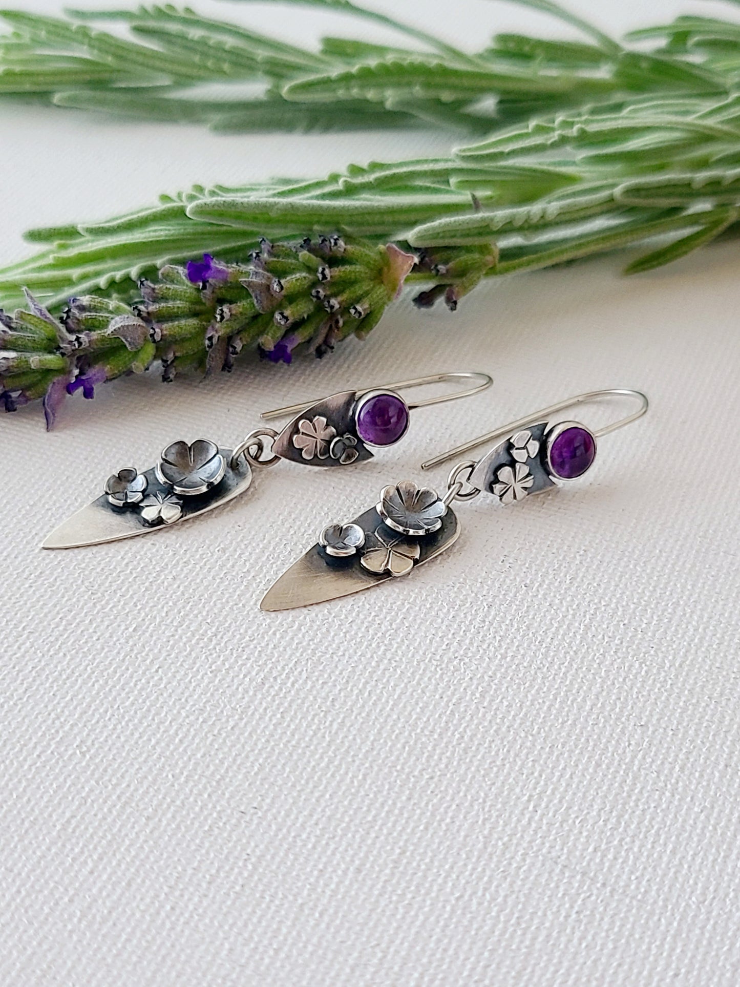 Blossom earrings-Amethyst shield dangles