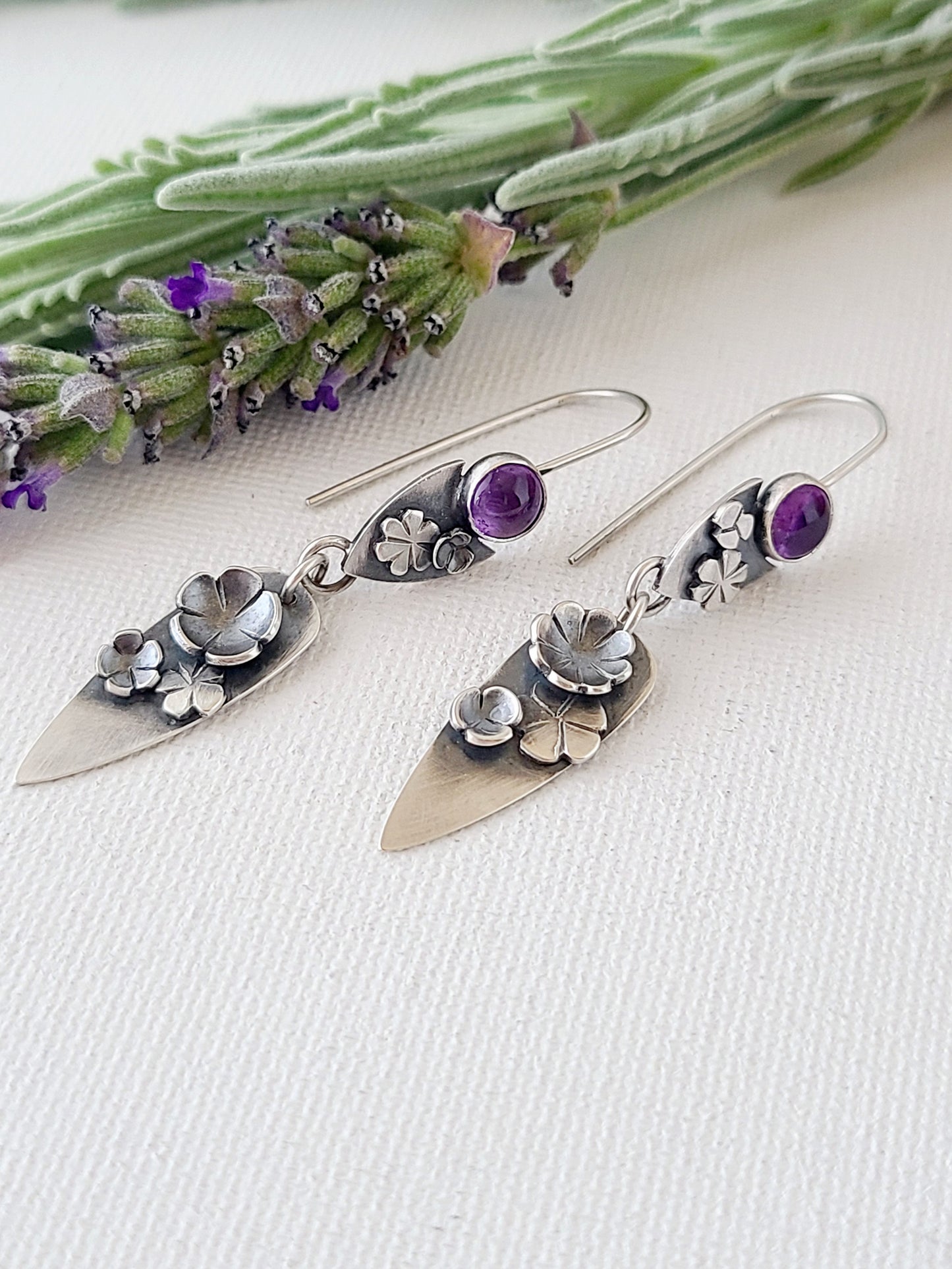 Blossom earrings-Amethyst shield dangles