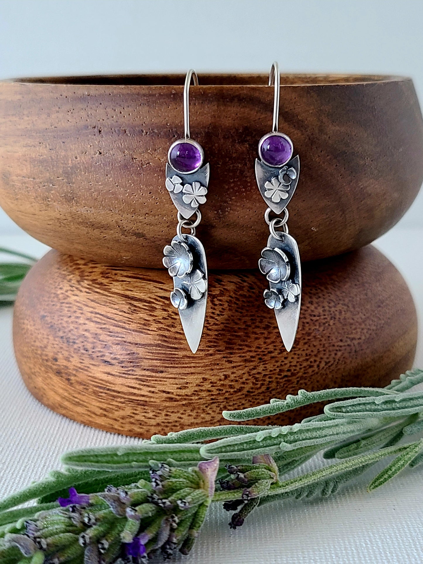 Blossom earrings-Amethyst shield dangles