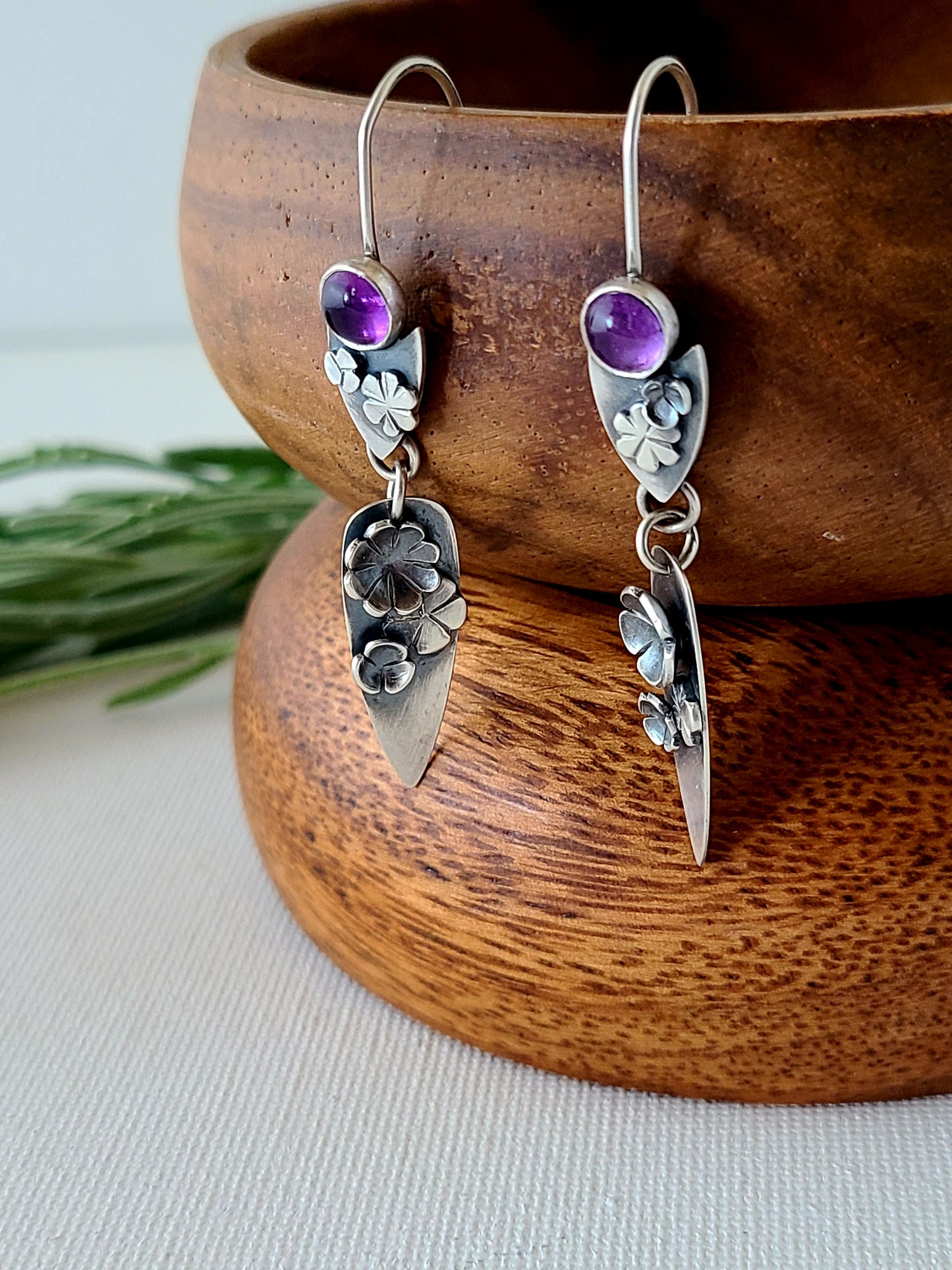 Blossom earrings-Amethyst shield dangles