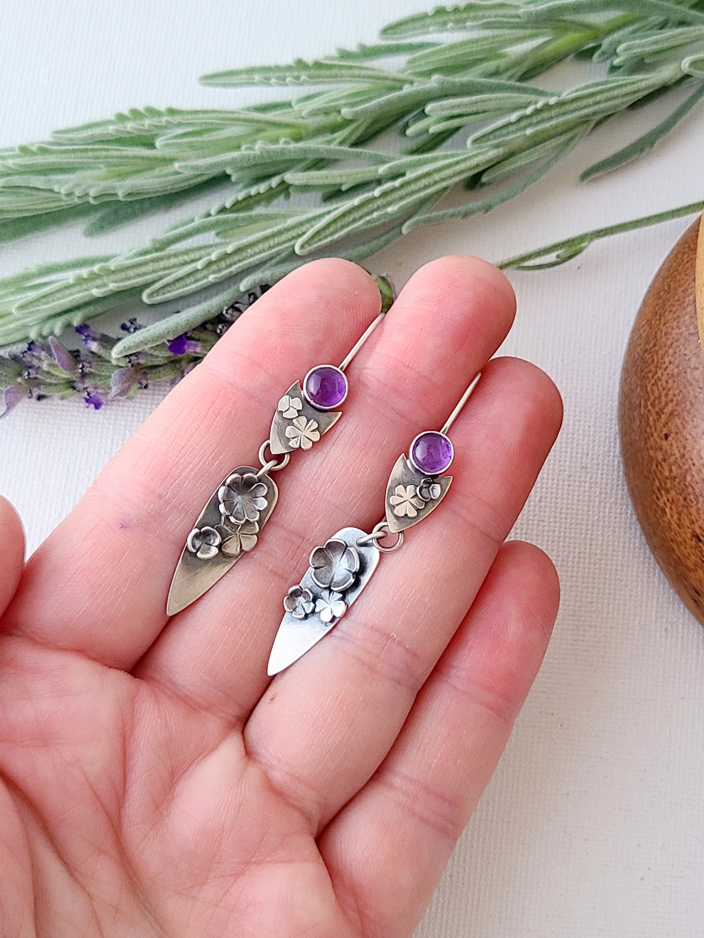 Blossom earrings-Amethyst shield dangles