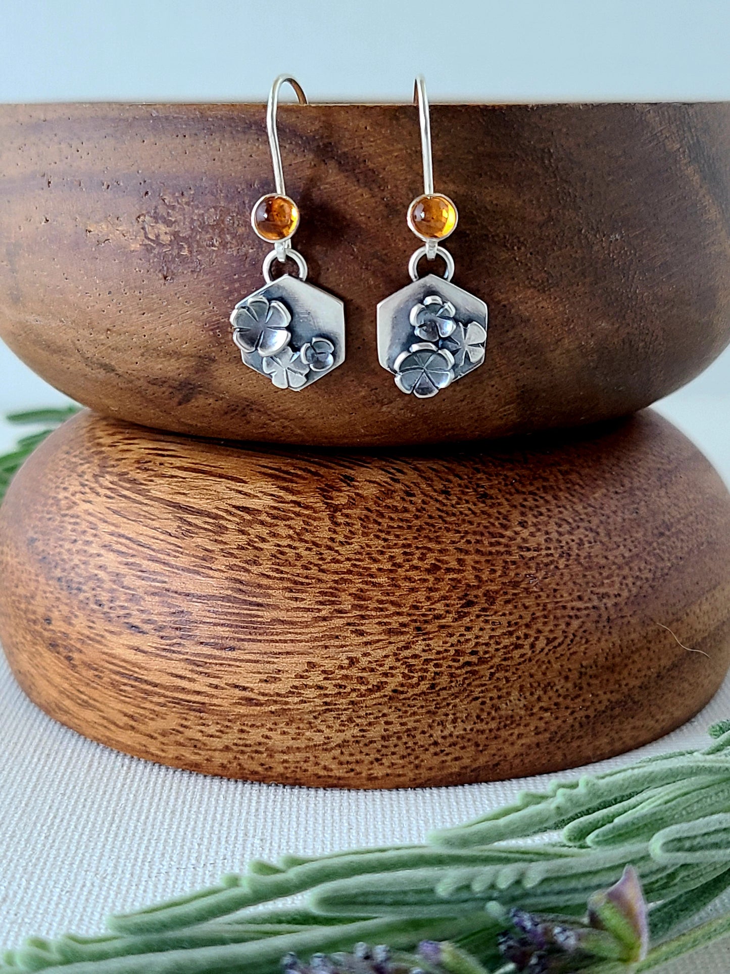 Blossom Earrings - Citrine hexagon dangles