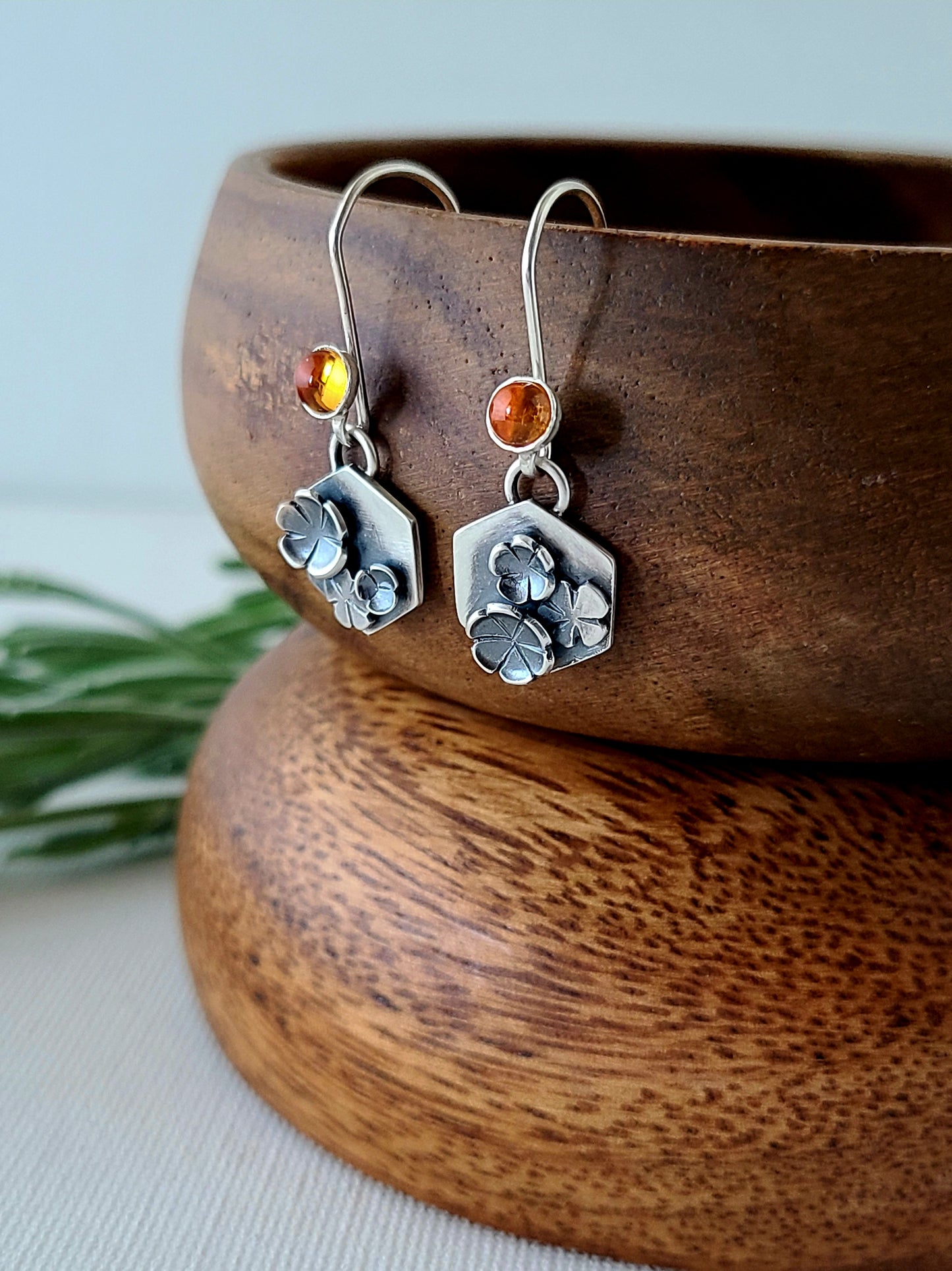 Blossom Earrings - Citrine hexagon dangles