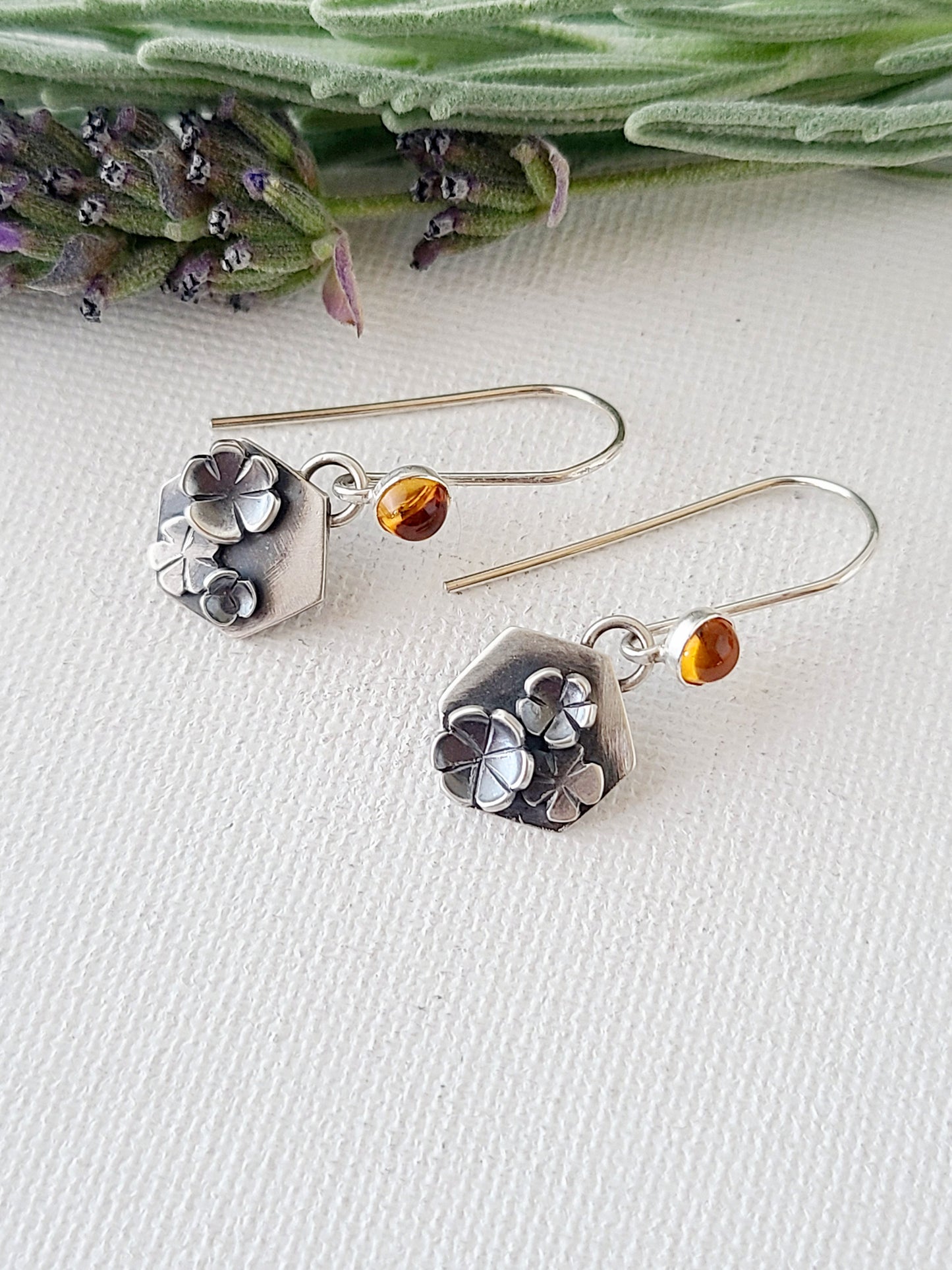 Blossom Earrings - Citrine hexagon dangles