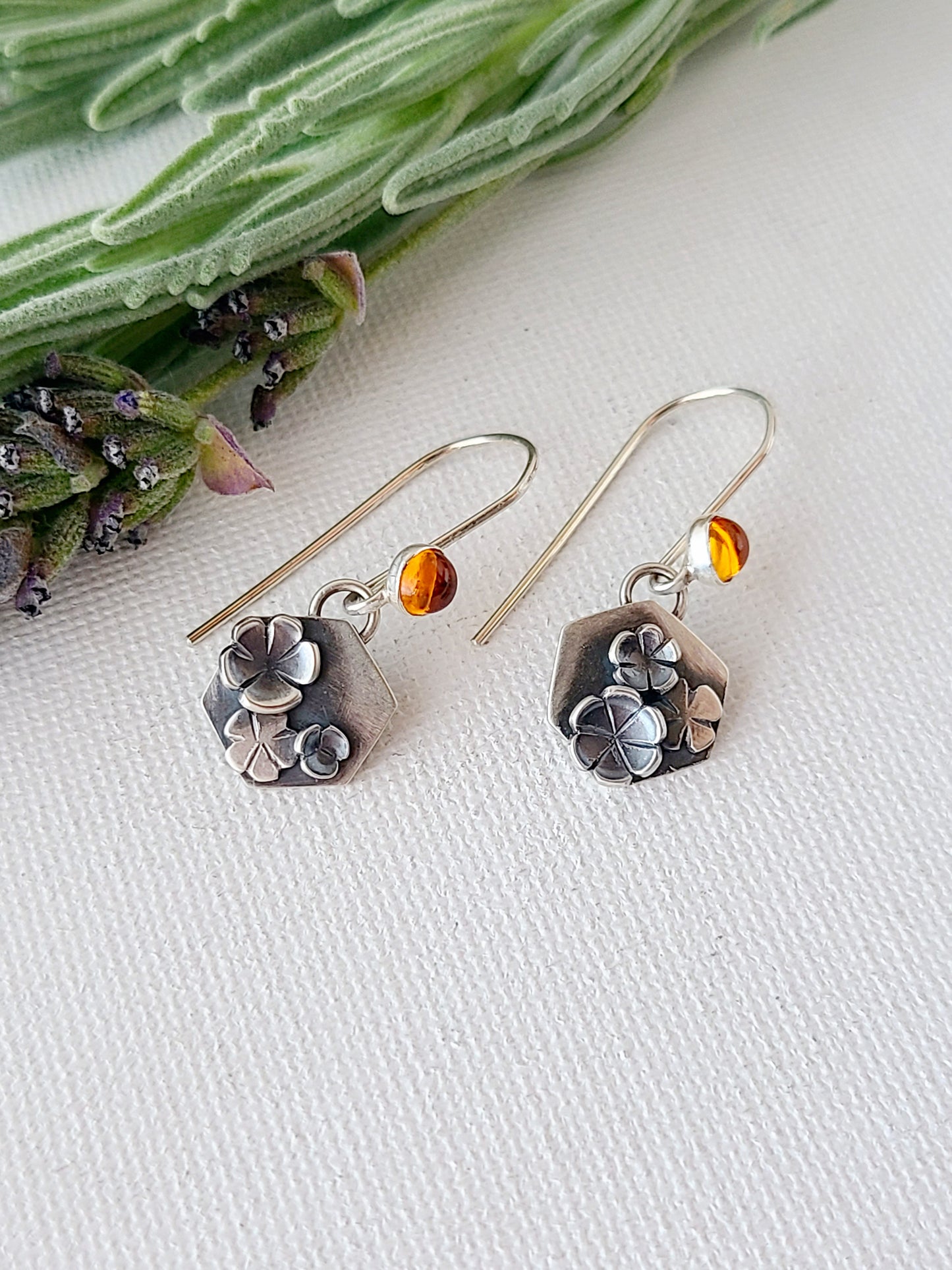 Blossom Earrings - Citrine hexagon dangles