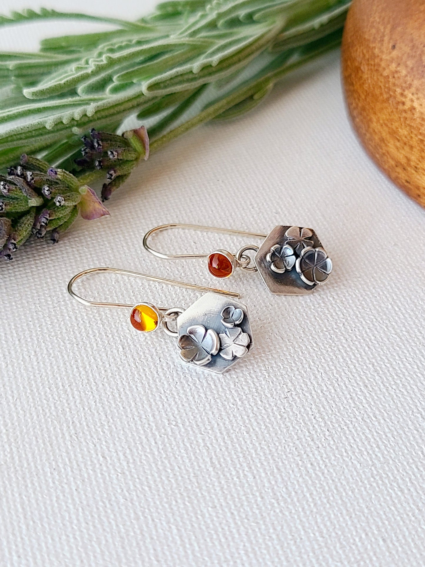 Blossom Earrings - Citrine hexagon dangles