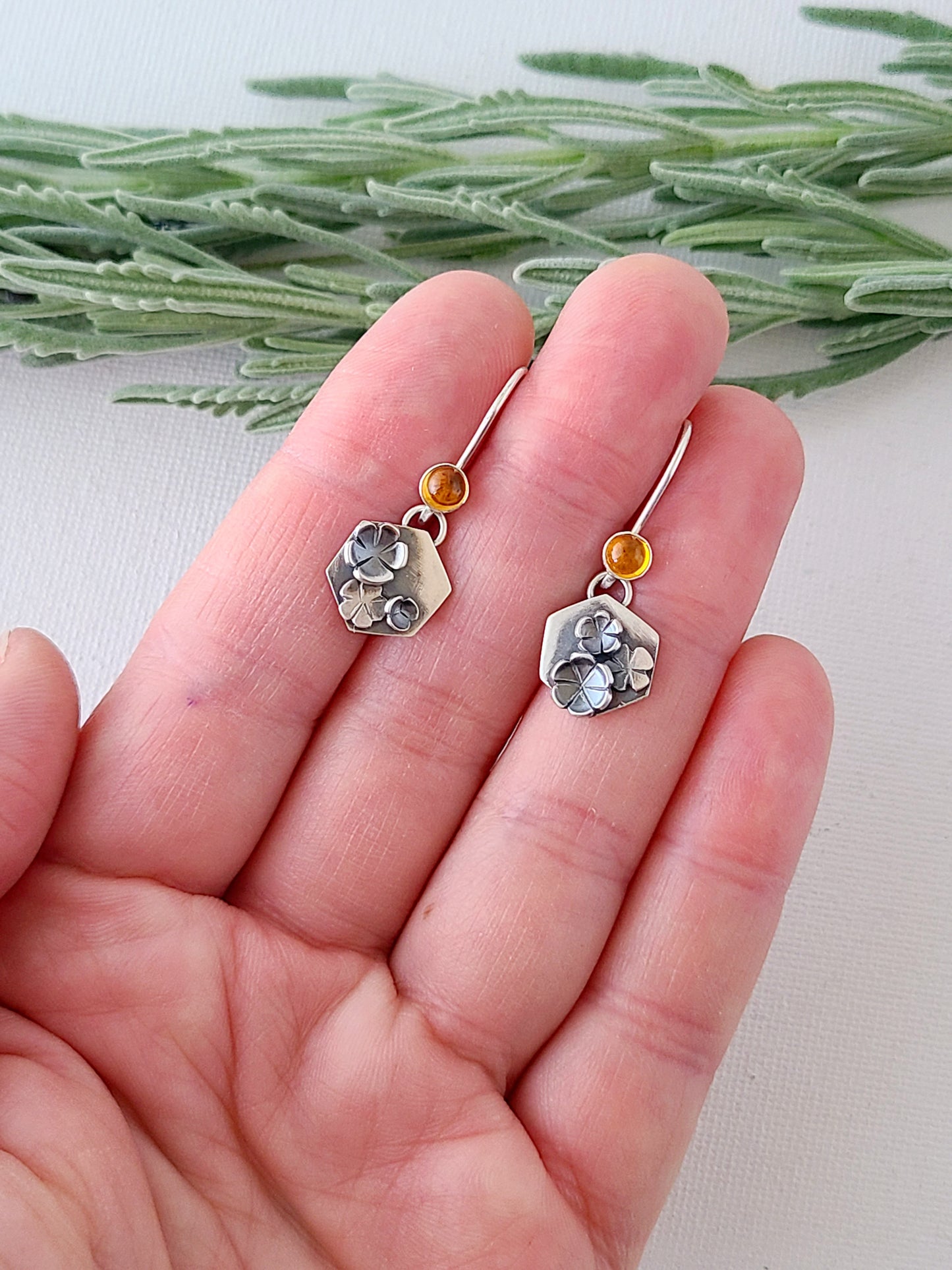 Blossom Earrings - Citrine hexagon dangles