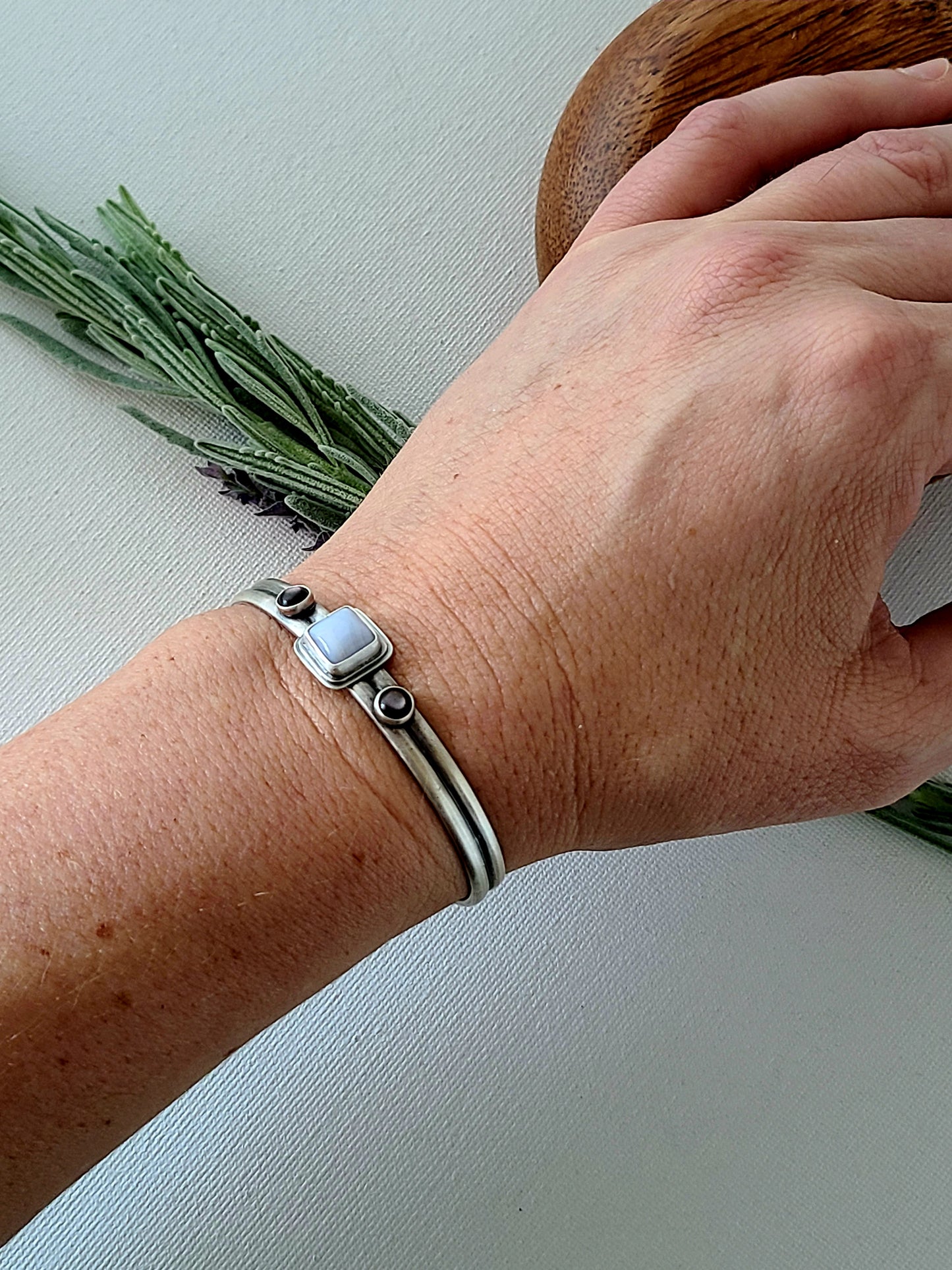 Blue Mist: Agate Cuff Bracelet-Medium