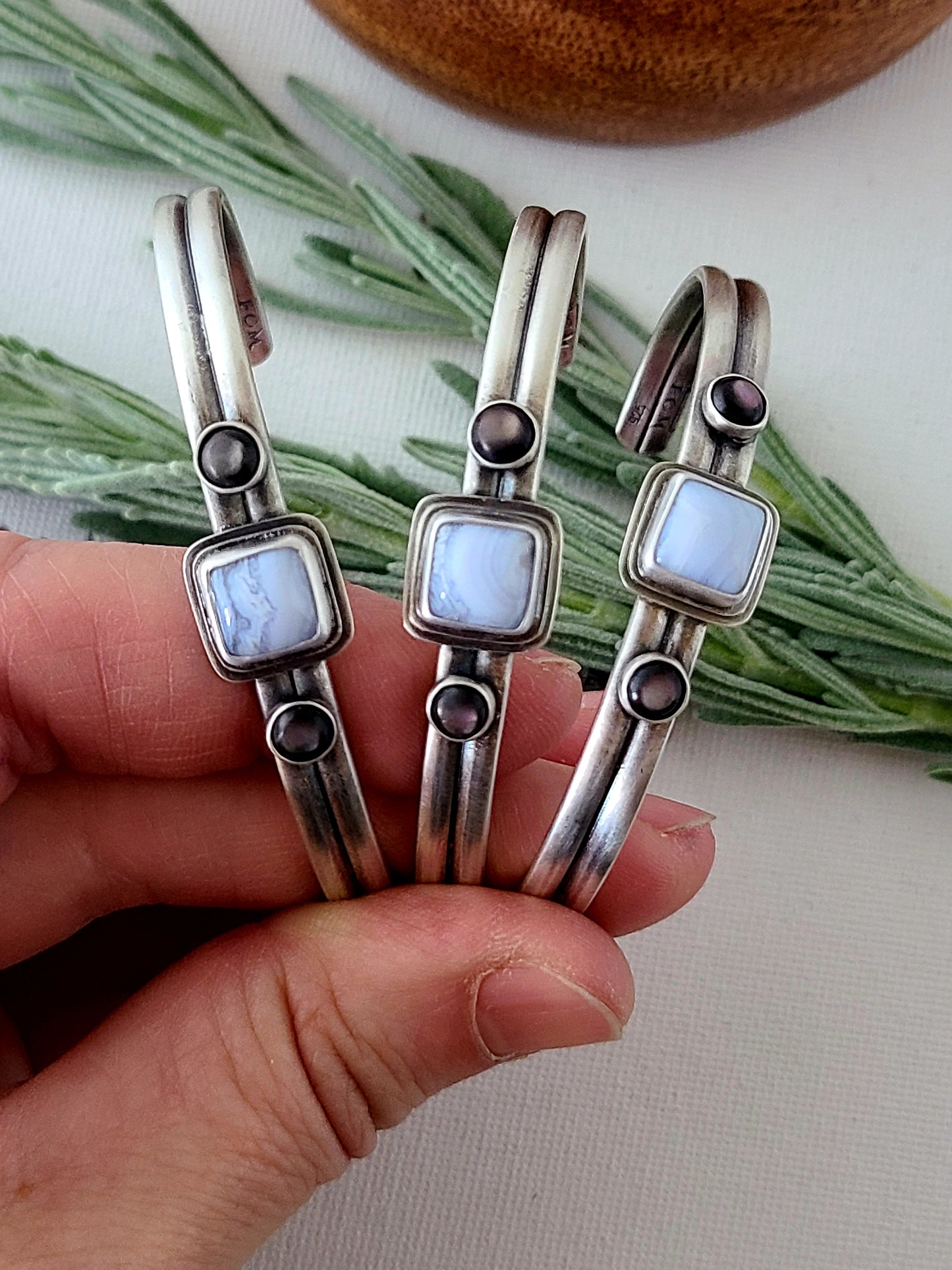 Blue Mist: Agate Cuff Bracelet-Medium