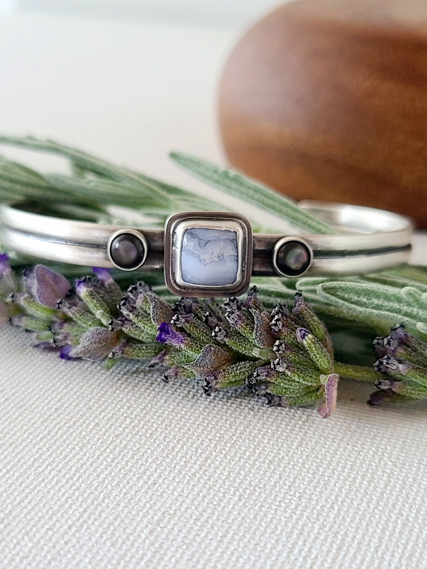 Blue Mist: Agate Cuff Bracelet-Medium