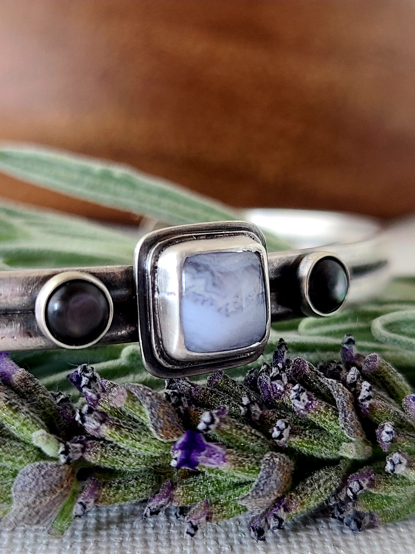 Blue Mist: Agate Cuff Bracelet-Medium