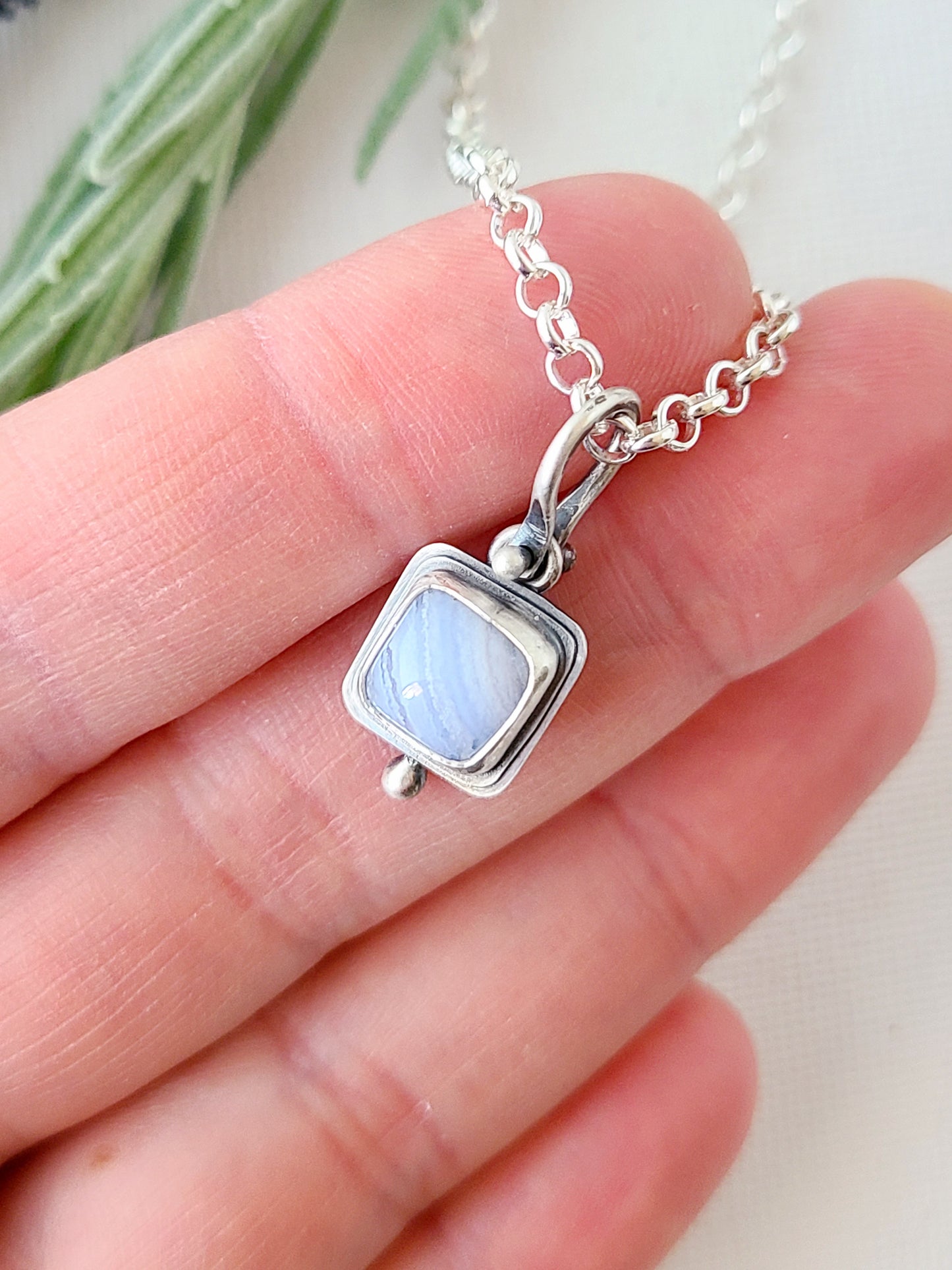 Blue Mist: Single Drop Agate Necklace
