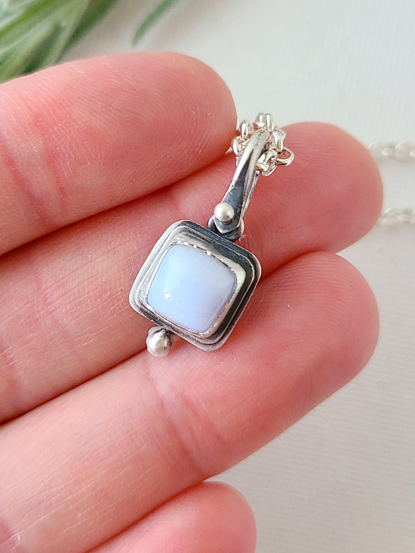 Blue Mist: Single Drop Agate Necklace