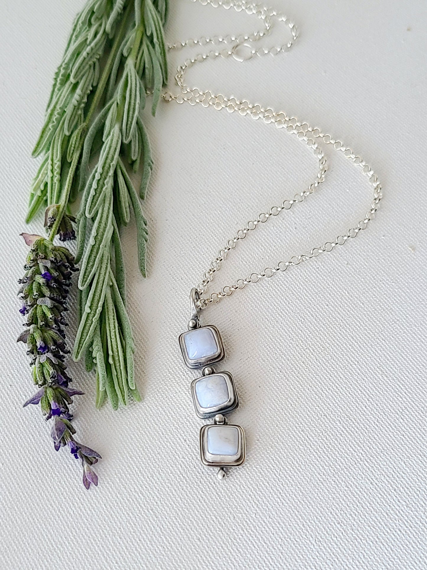 Blue Mist: Three Drop Agate Necklace