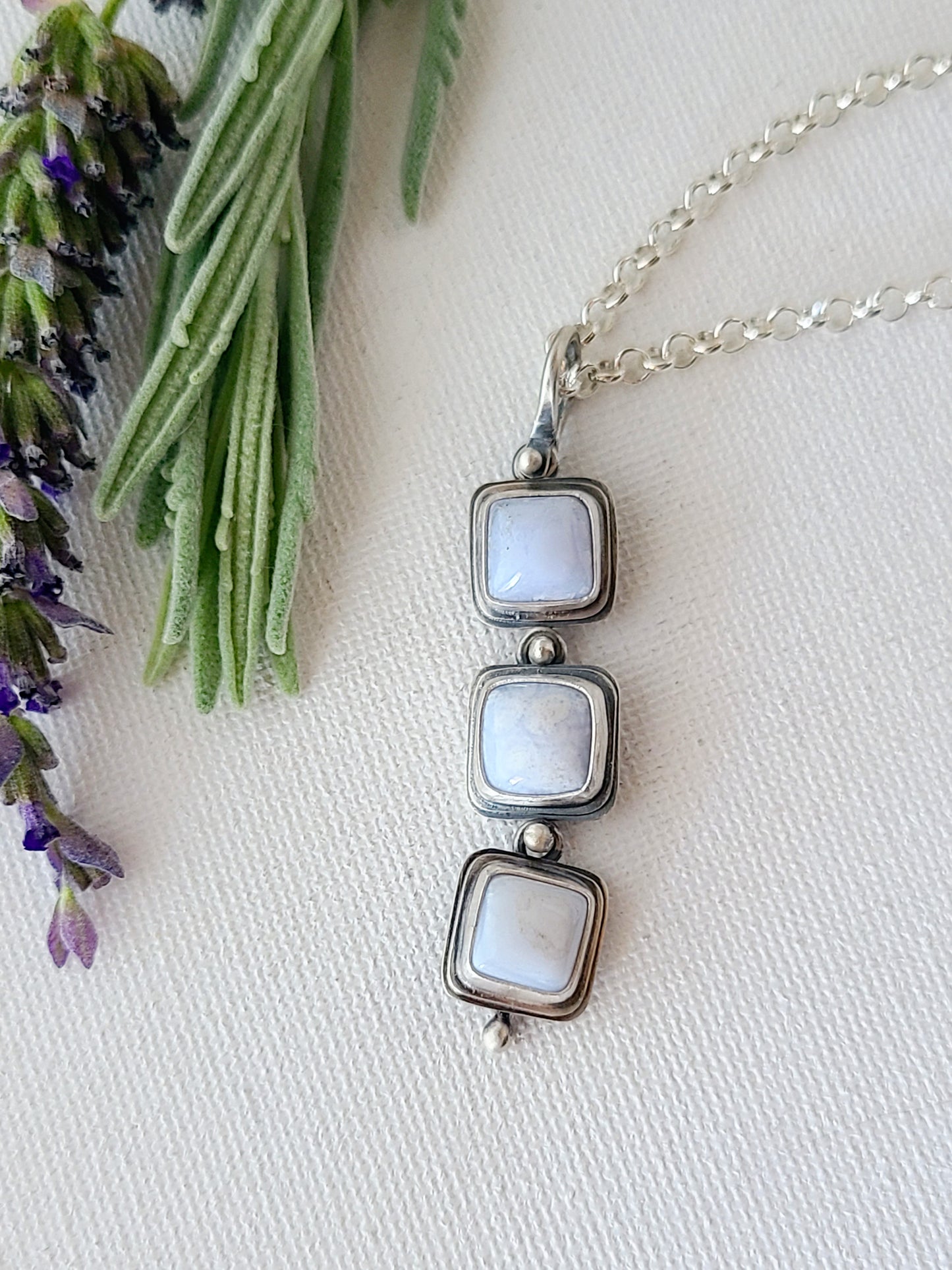 Blue Mist: Three Drop Agate Necklace
