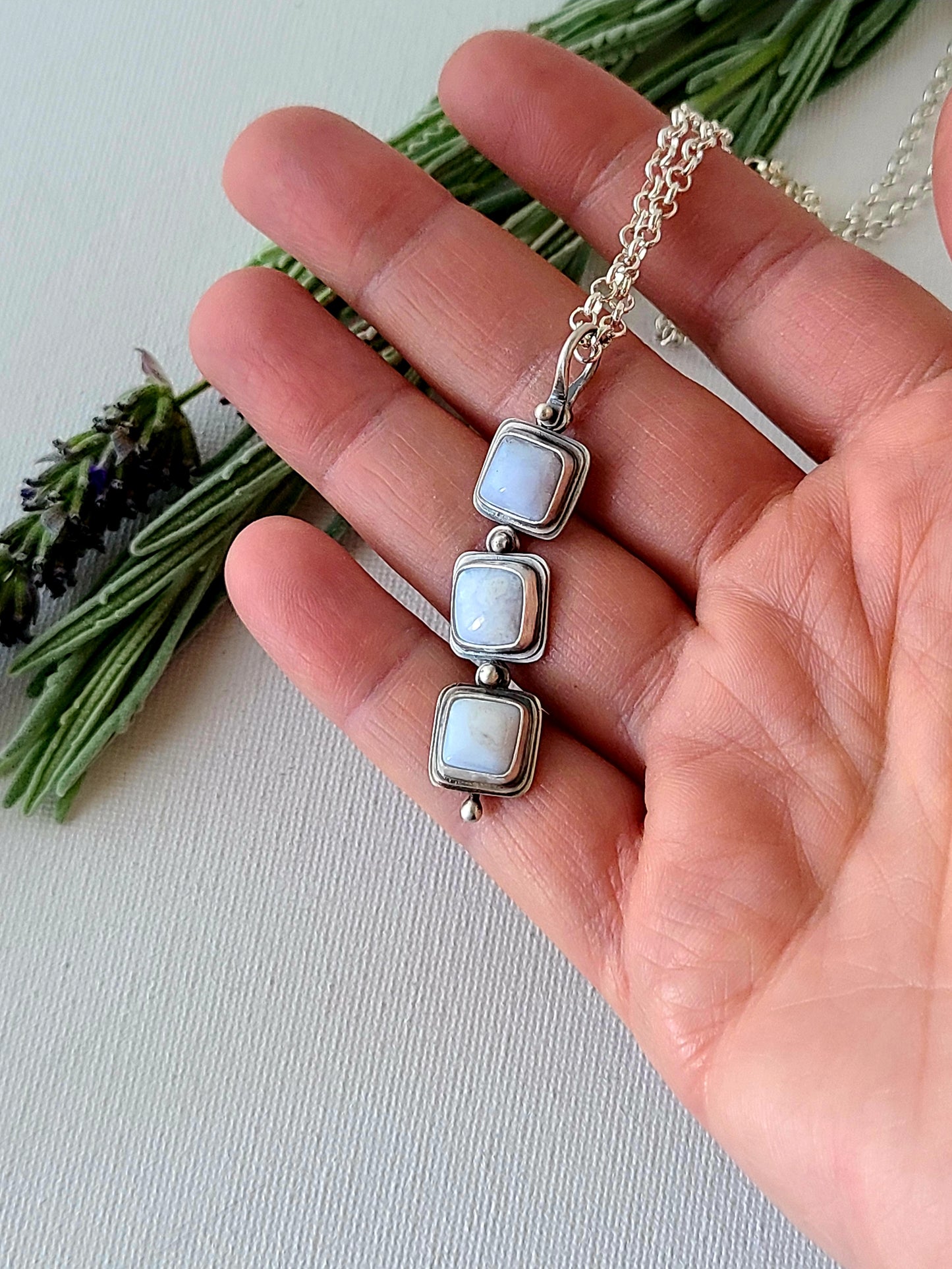 Blue Mist: Three Drop Agate Necklace