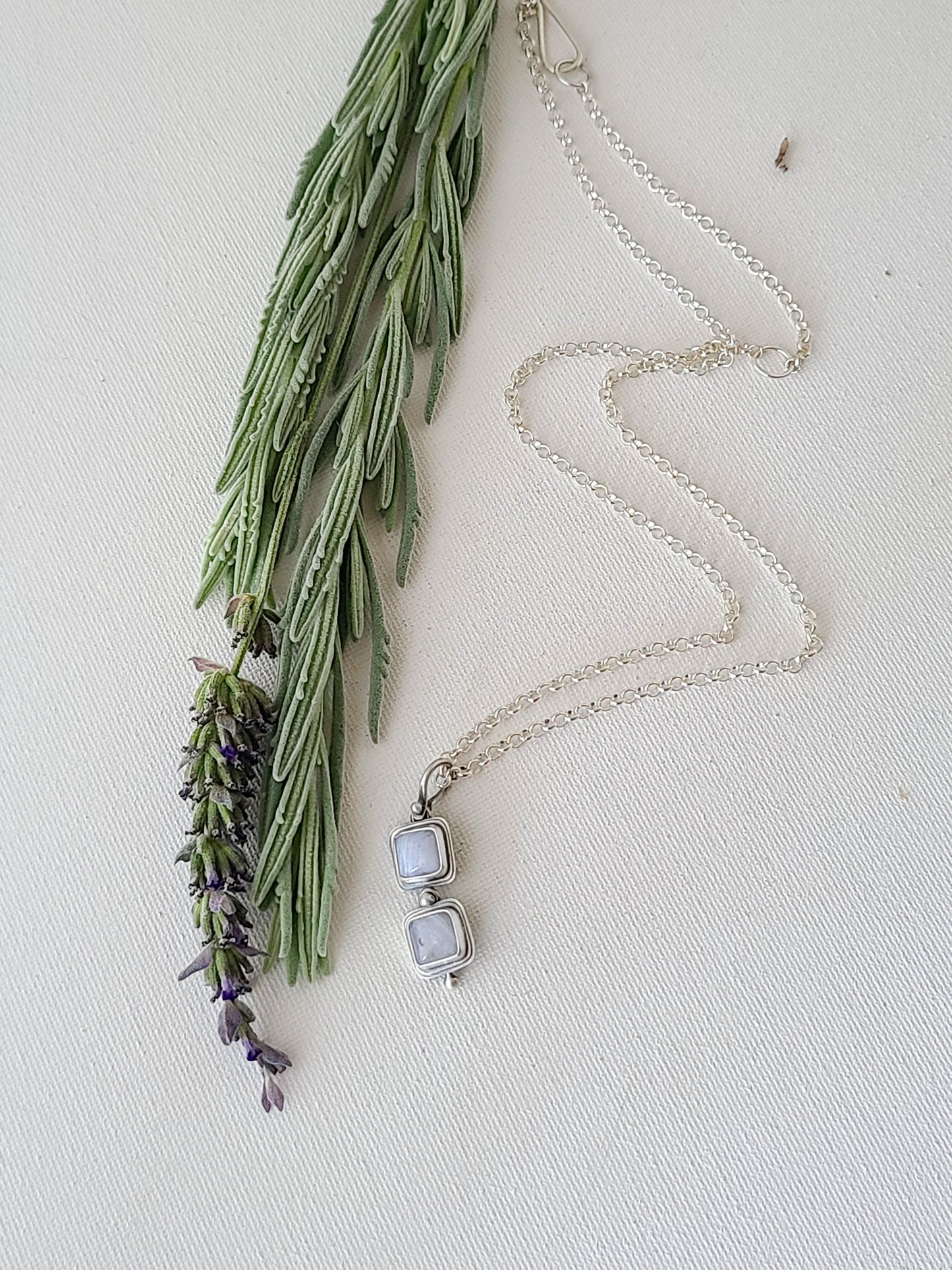 Blue Mist: Two Drop Agate Necklace