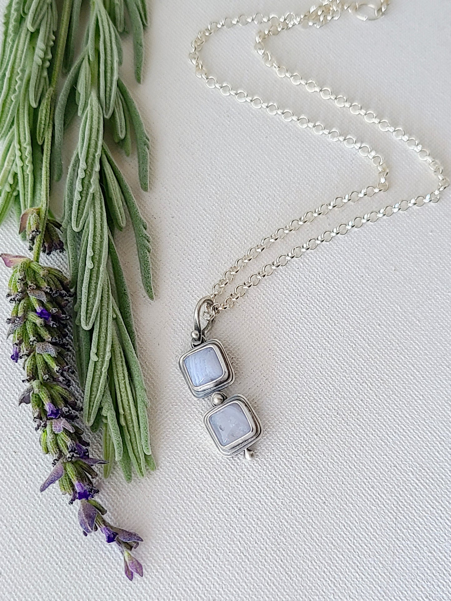 Blue Mist: Two Drop Agate Necklace