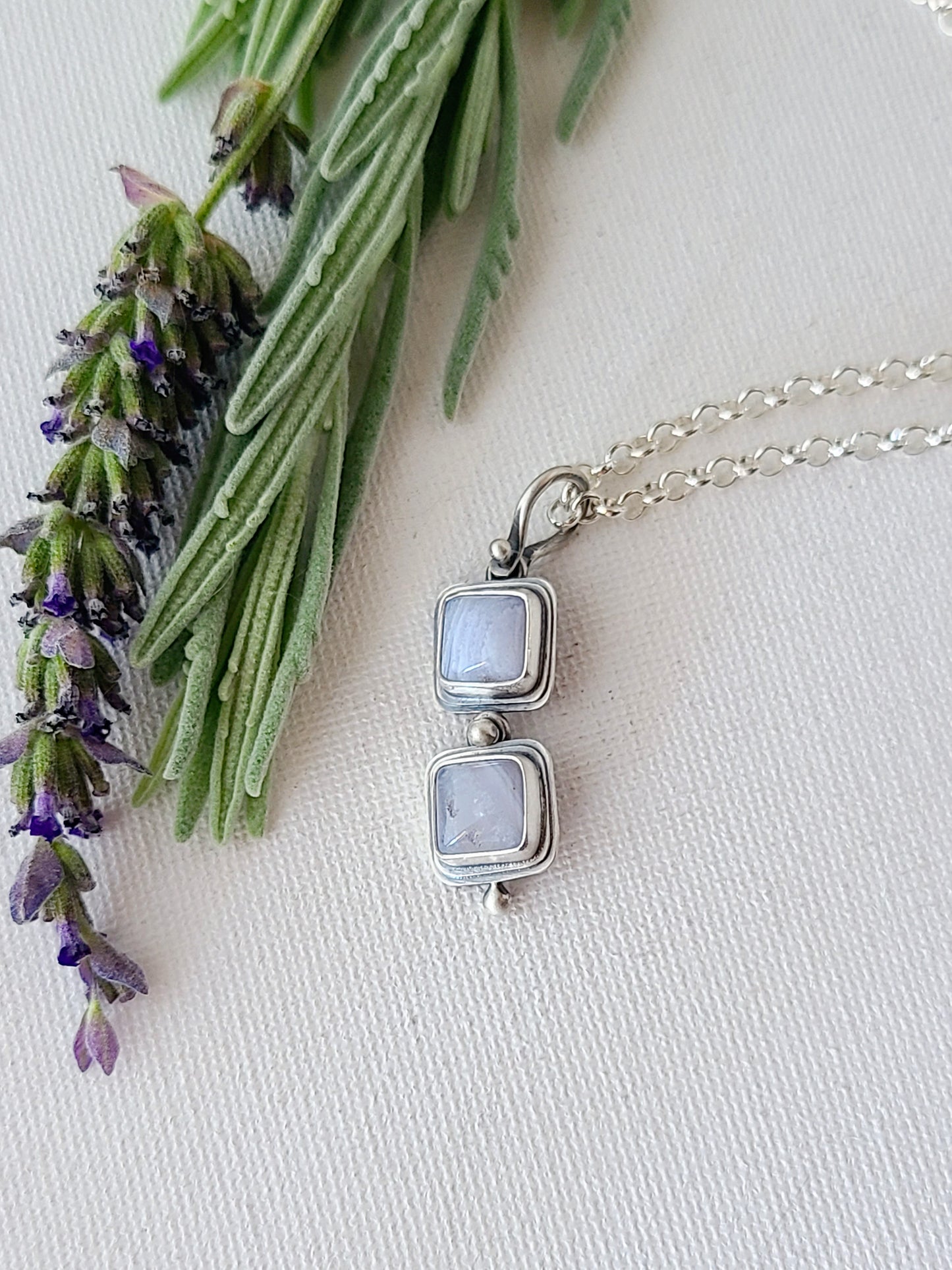 Blue Mist: Two Drop Agate Necklace