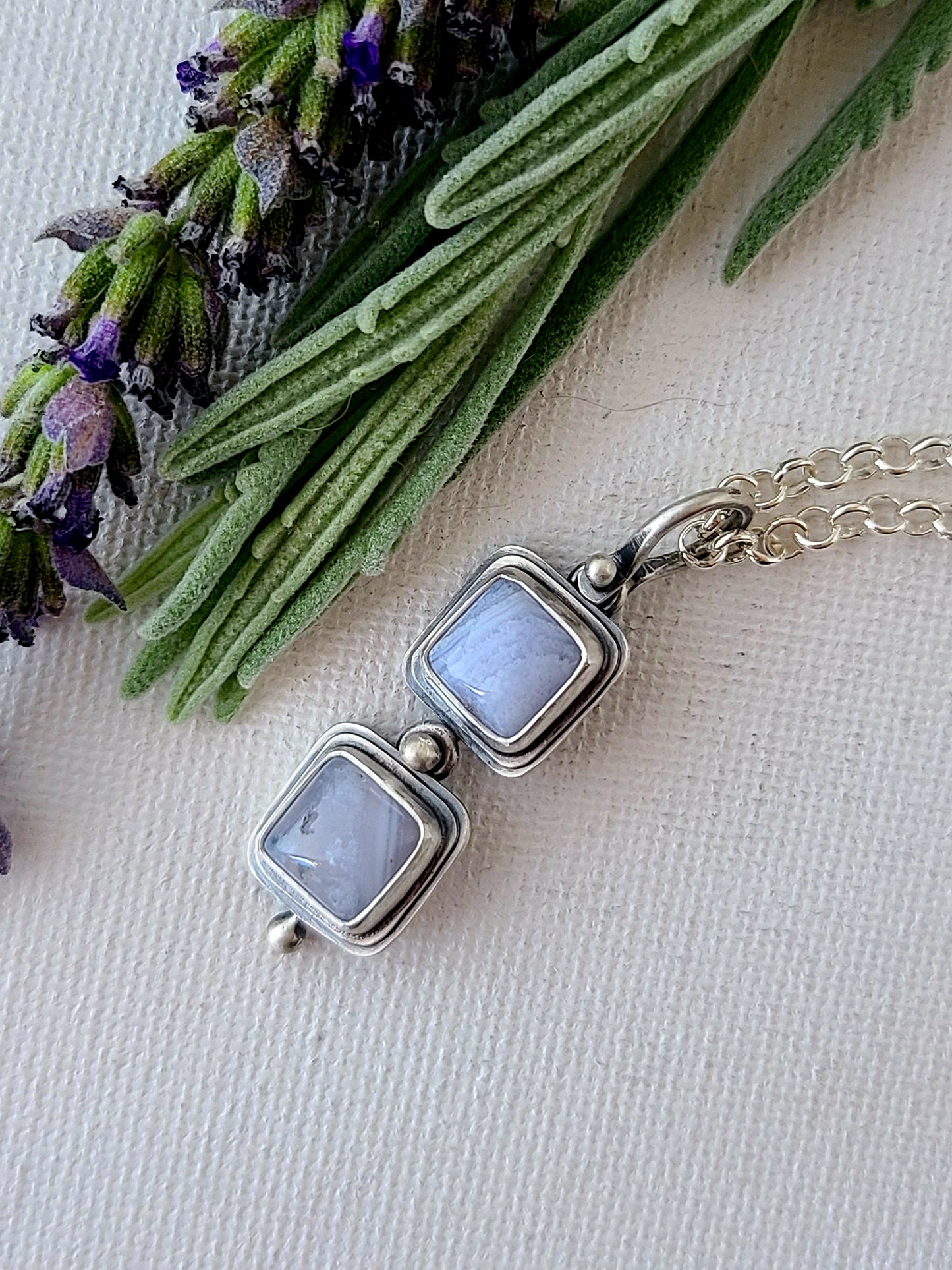 Blue Mist: Two Drop Agate Necklace