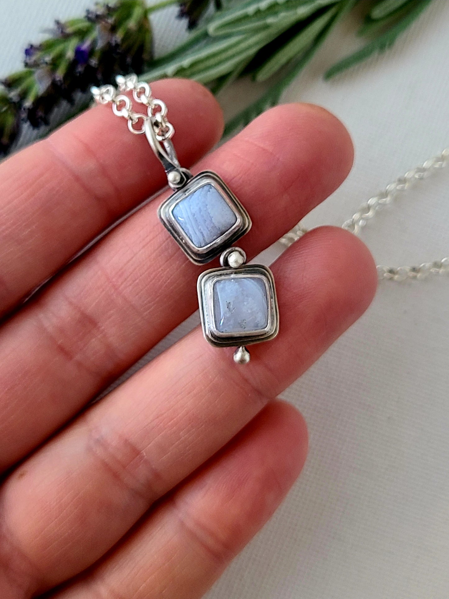 Blue Mist: Two Drop Agate Necklace