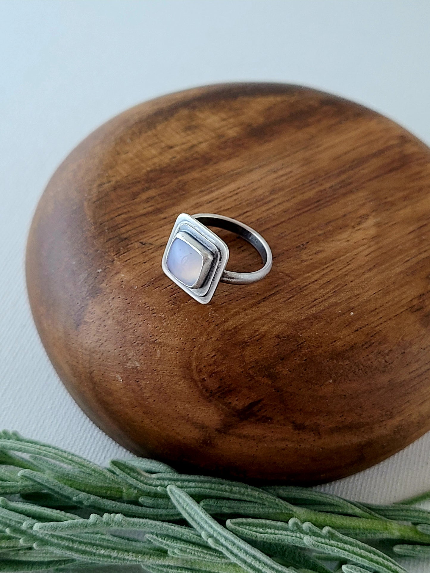 Blue Mist: Square Agate Ring-size 6 US