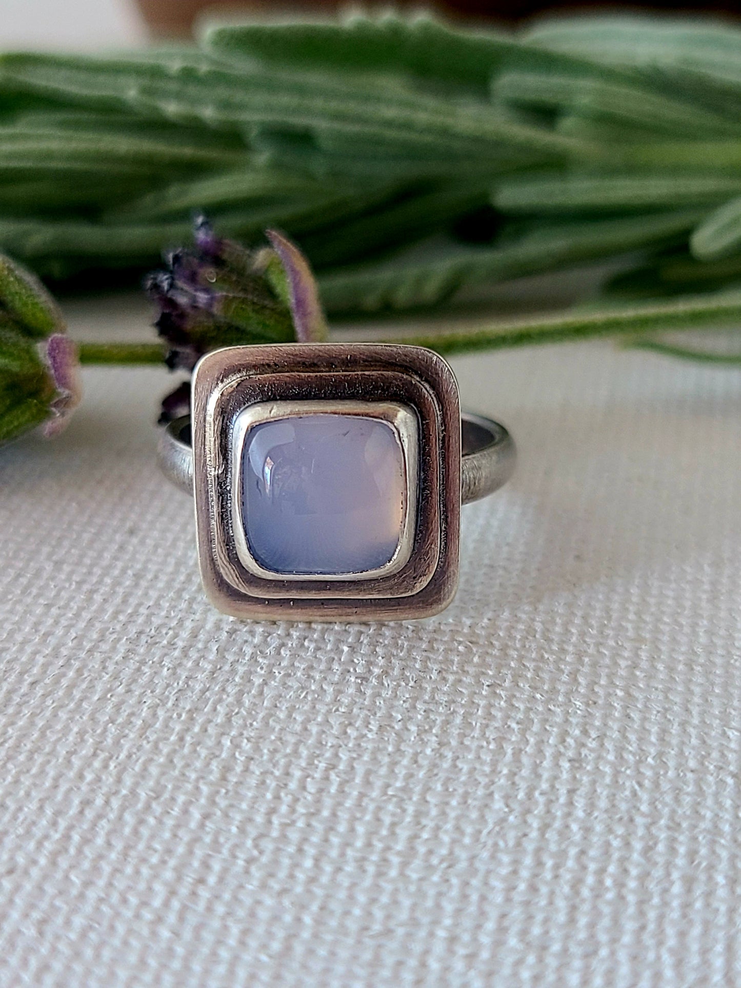 Blue Mist: Square Agate Ring-size 6 US