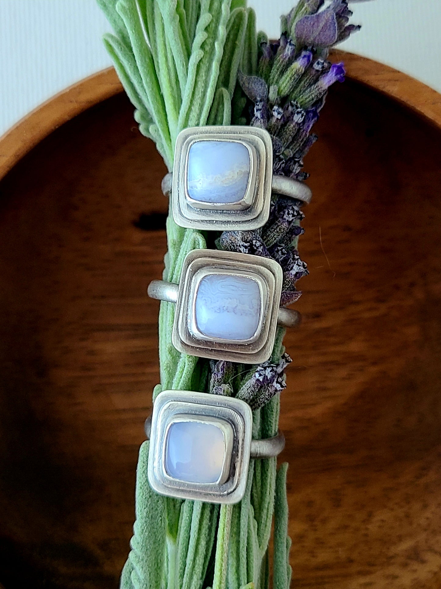 Blue Mist: Square Agate Ring-size 6 US