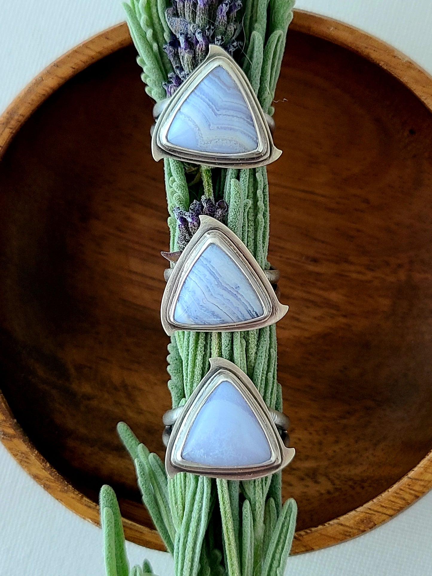 Blue Mist: Triangle Agate Ring-size 8.5 US