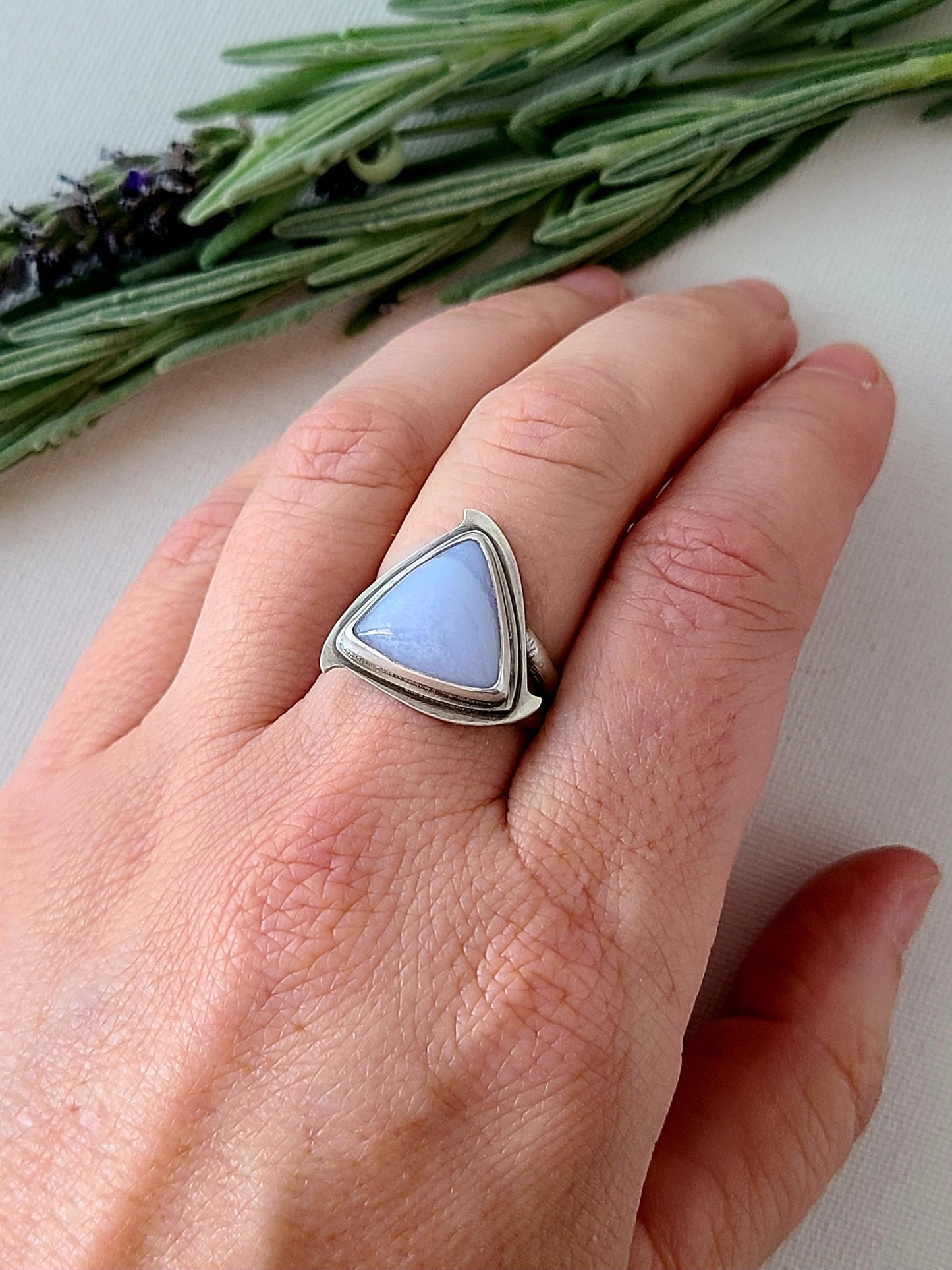 Blue Mist: Triangle Agate Ring-size 8.5 US