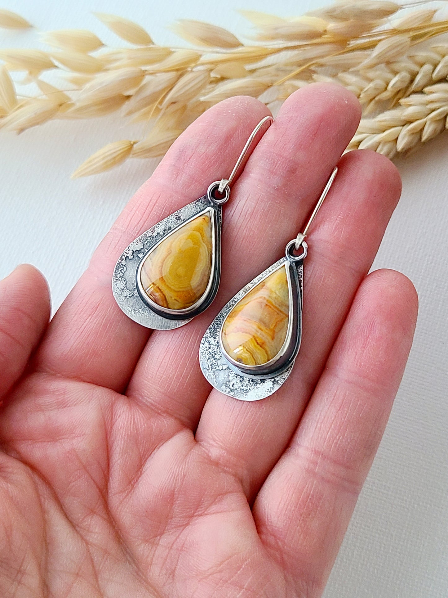 Ocaso Earrings-Teardrop Australian Crazy Lace Agate