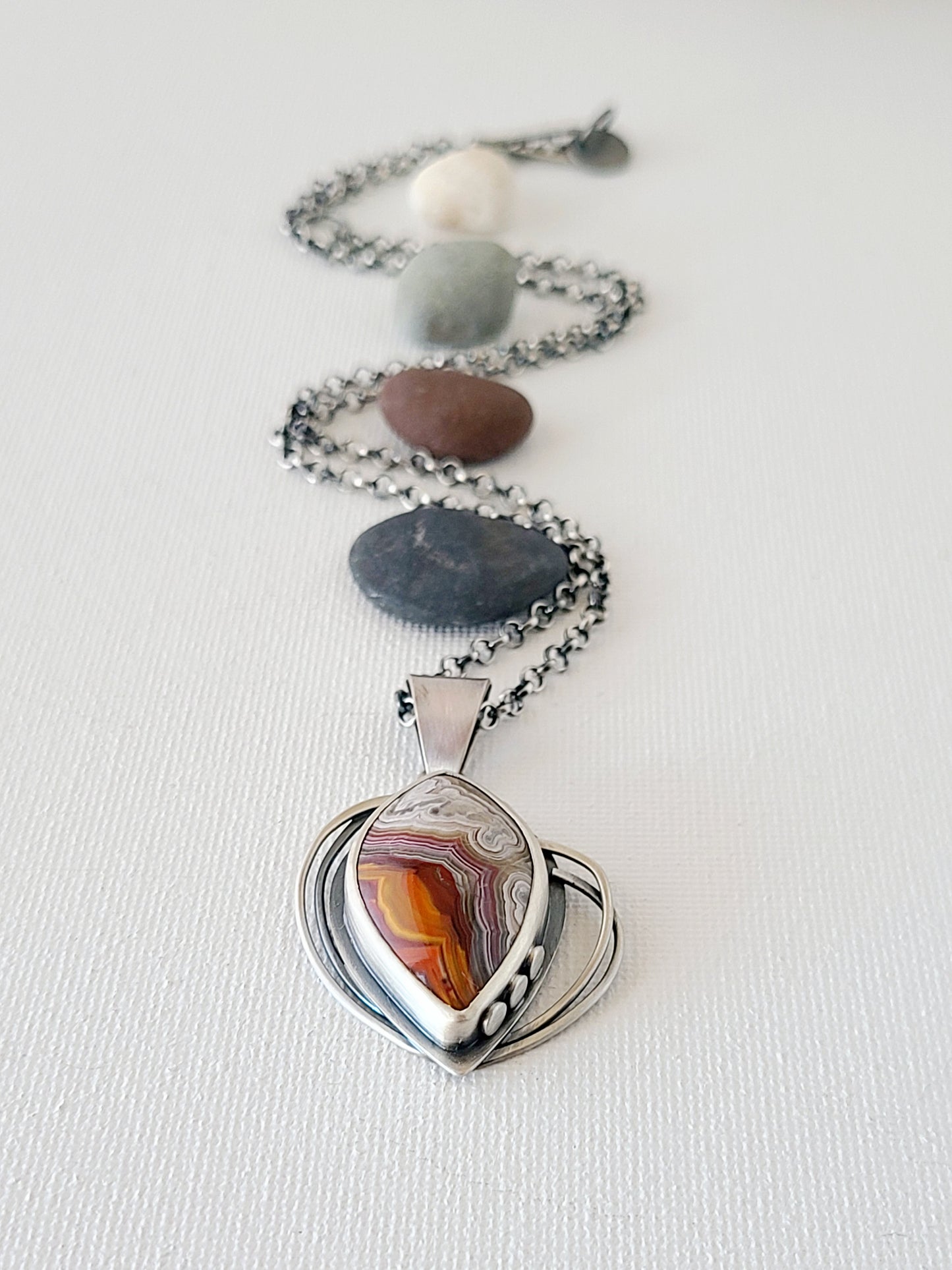 Skipping Stones Pendant: Red and Gray Laguna Lace Agate