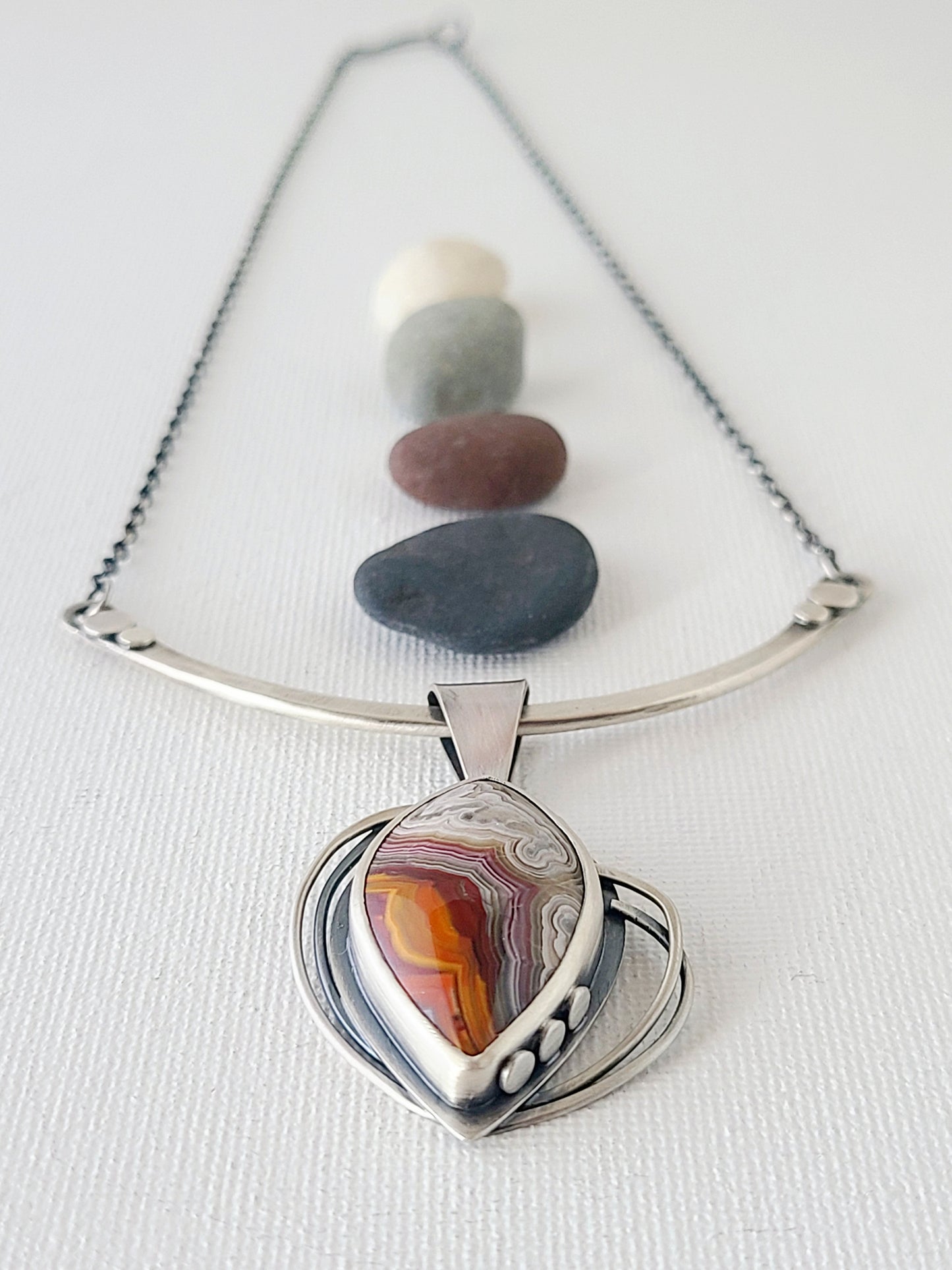Skipping Stones Pendant: Red and Gray Laguna Lace Agate
