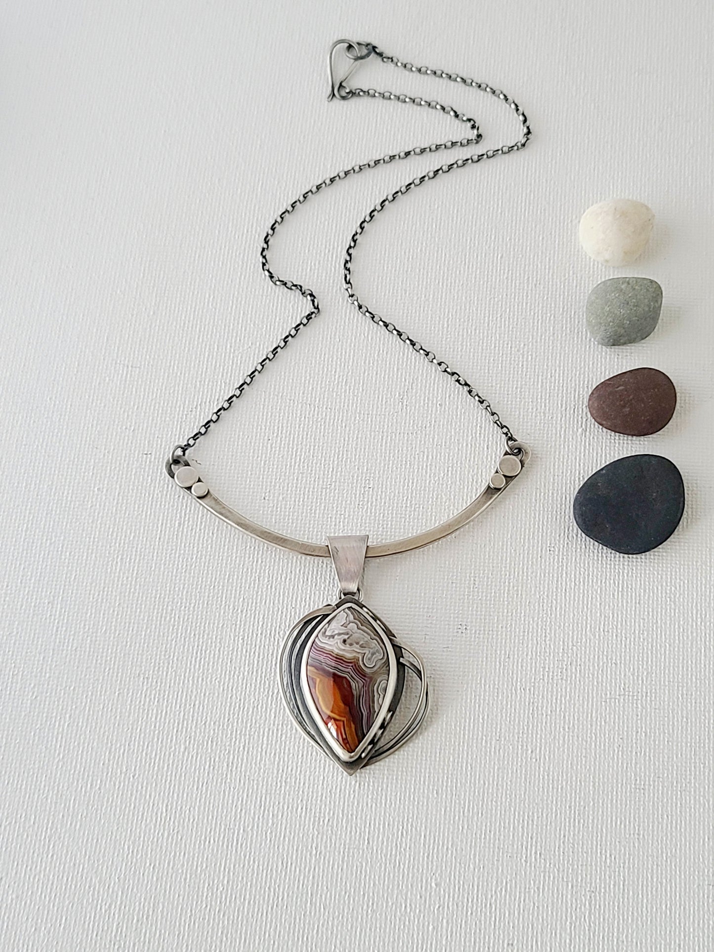 Skipping Stones Pendant: Red and Gray Laguna Lace Agate