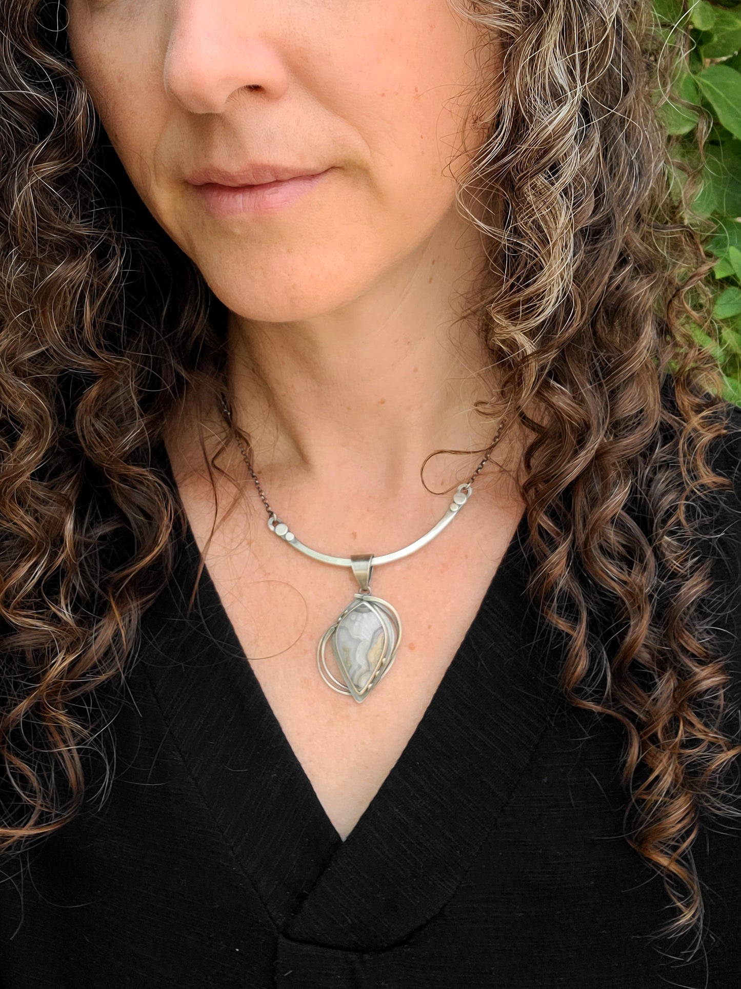 Skipping Stones Pendant: Gray & Rose Laguna Lace Agate
