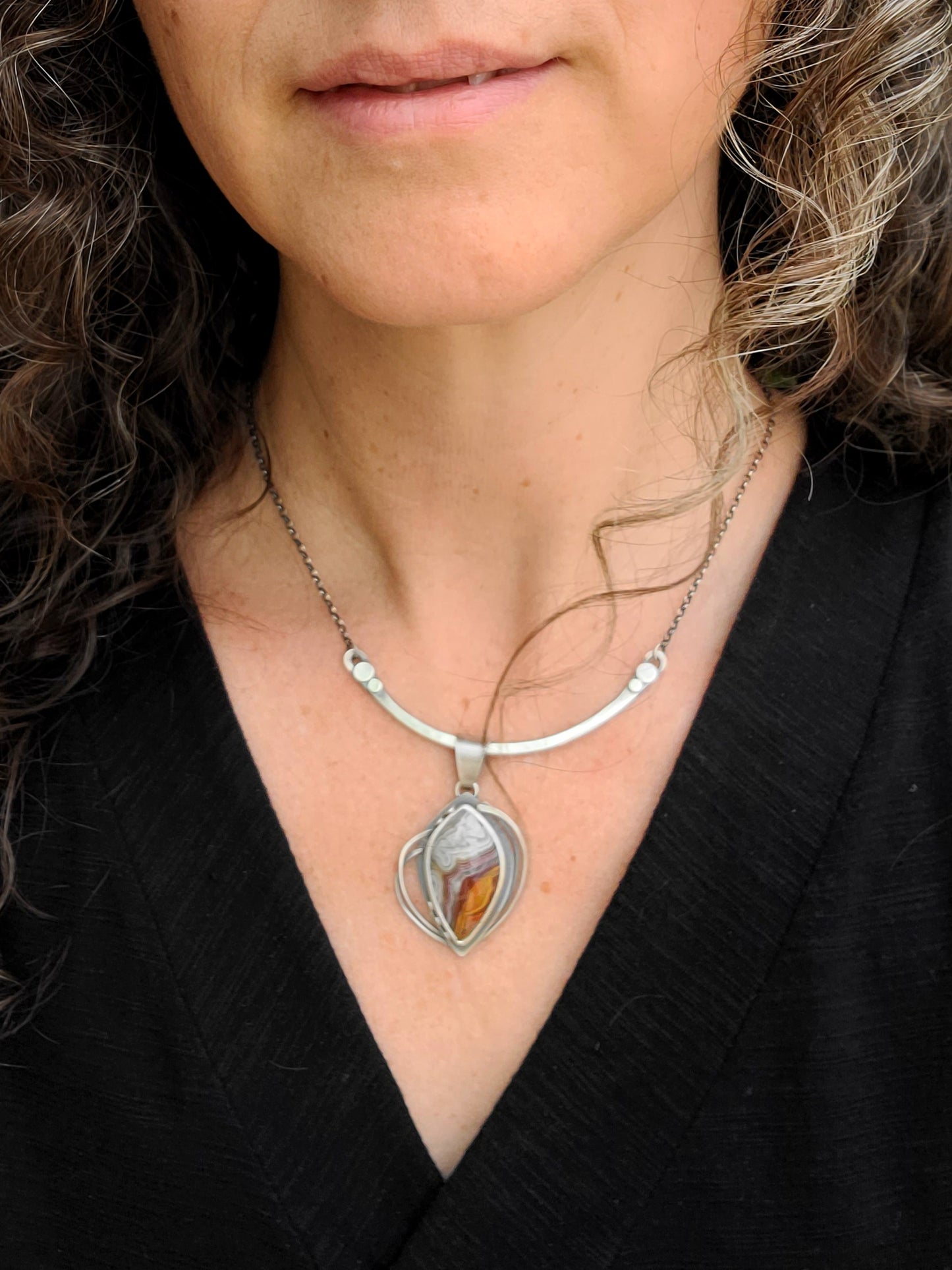 Skipping Stones Pendant: Red and Gray Laguna Lace Agate