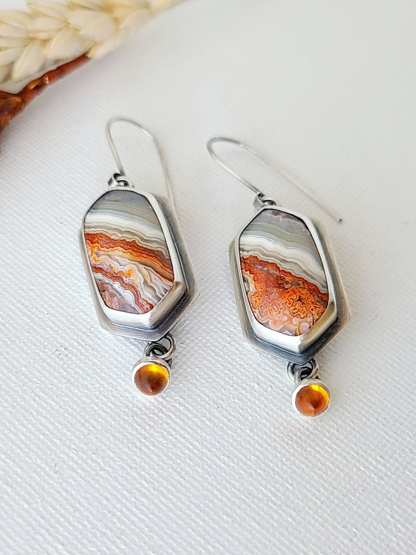 Rincon Lace Agate and citrine earrings