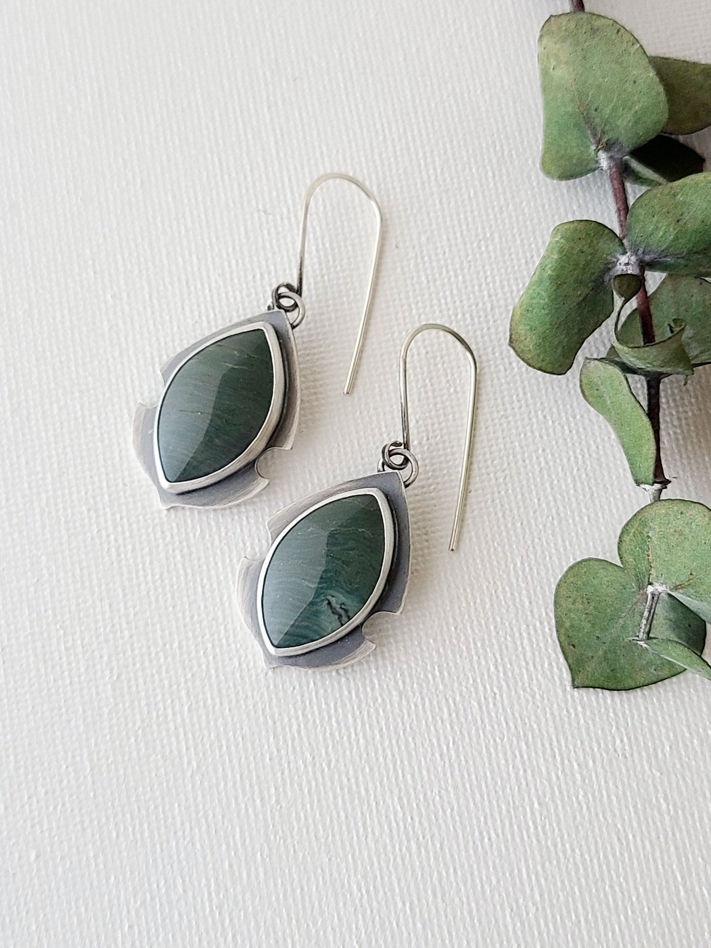 Wind and Water Navette earrings-dark teal Jasper