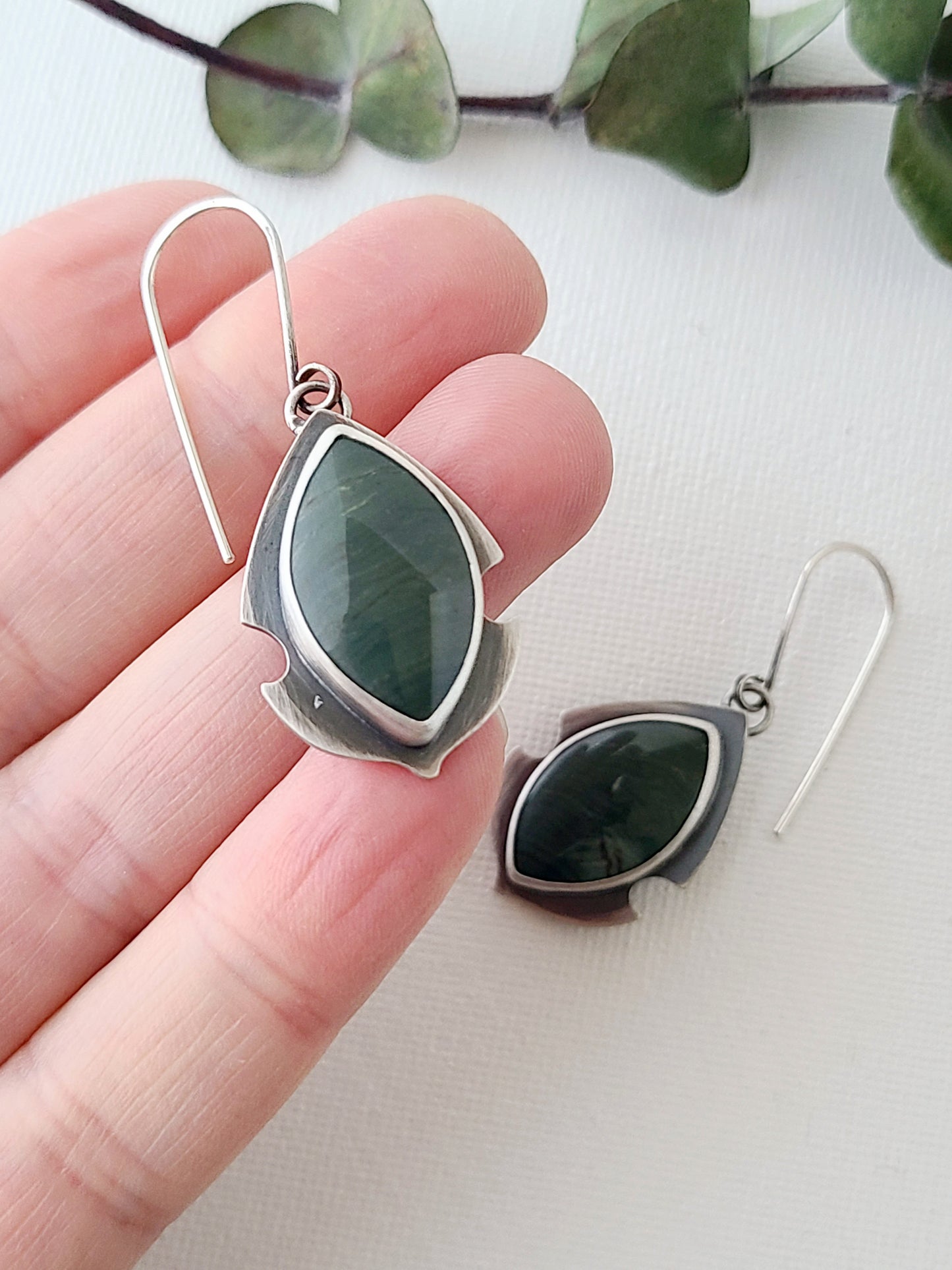 Wind and Water Navette earrings-dark teal Jasper