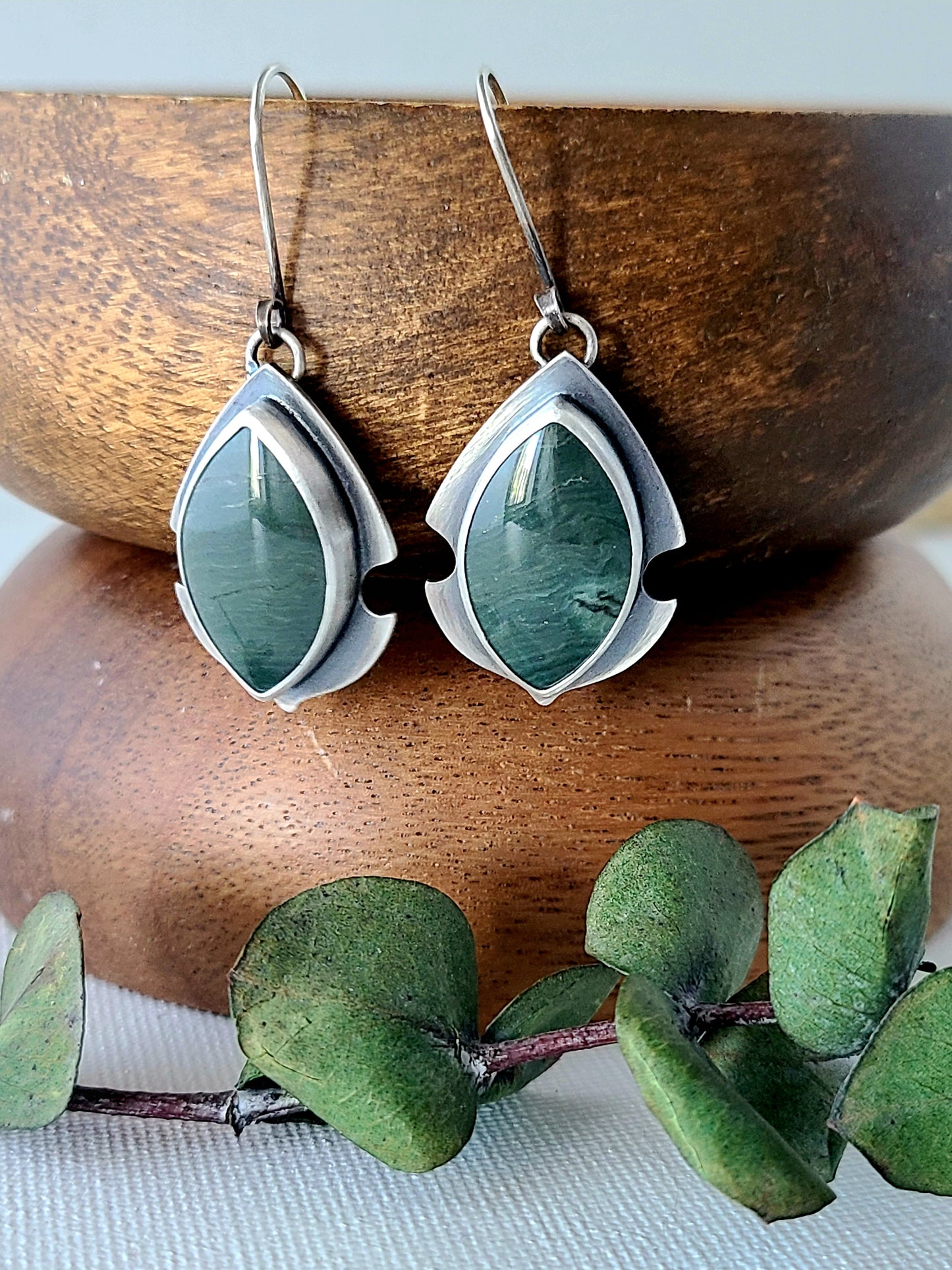 Wind and Water Navette earrings-dark teal Jasper