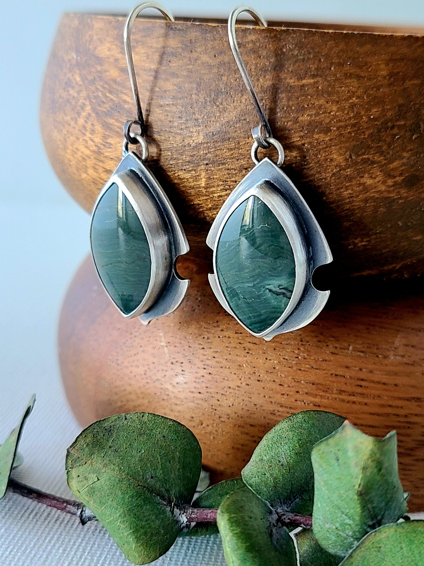 Wind and Water Navette earrings-dark teal Jasper
