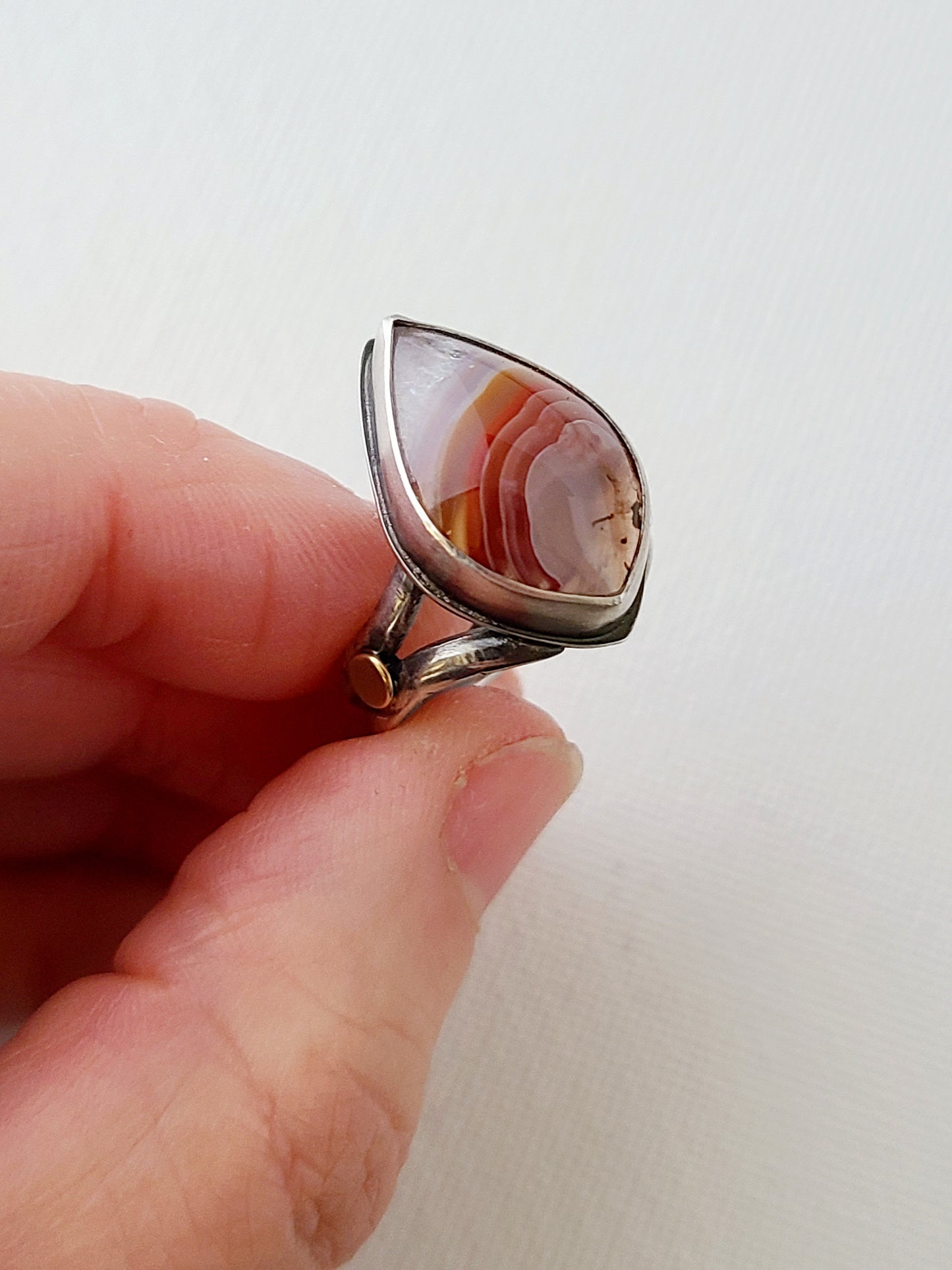 Alba Ring with Agua Nueva Agate-SS/14k size 6.25 US