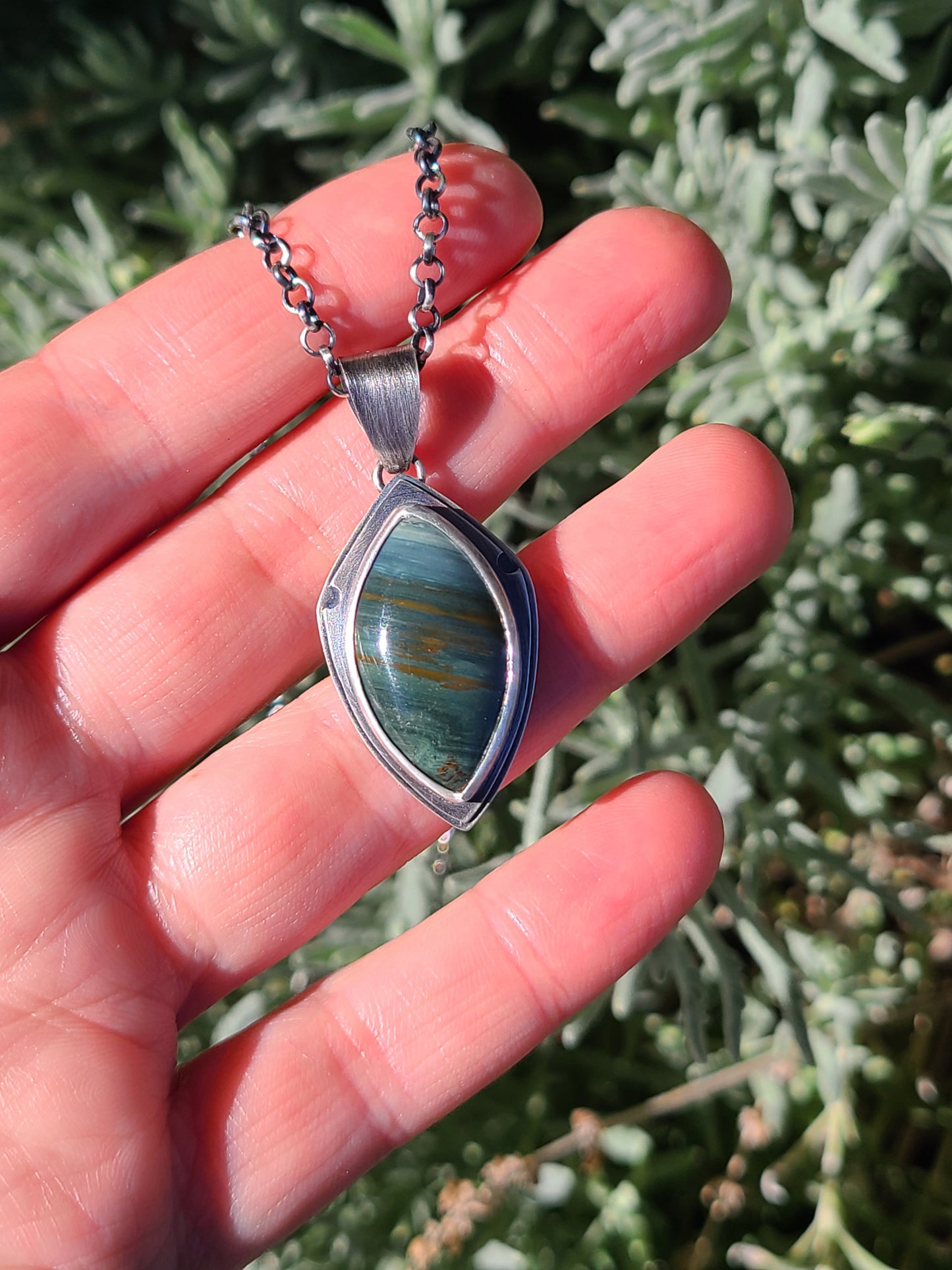 Wind and Water Navette Pendant-teal green Jasper