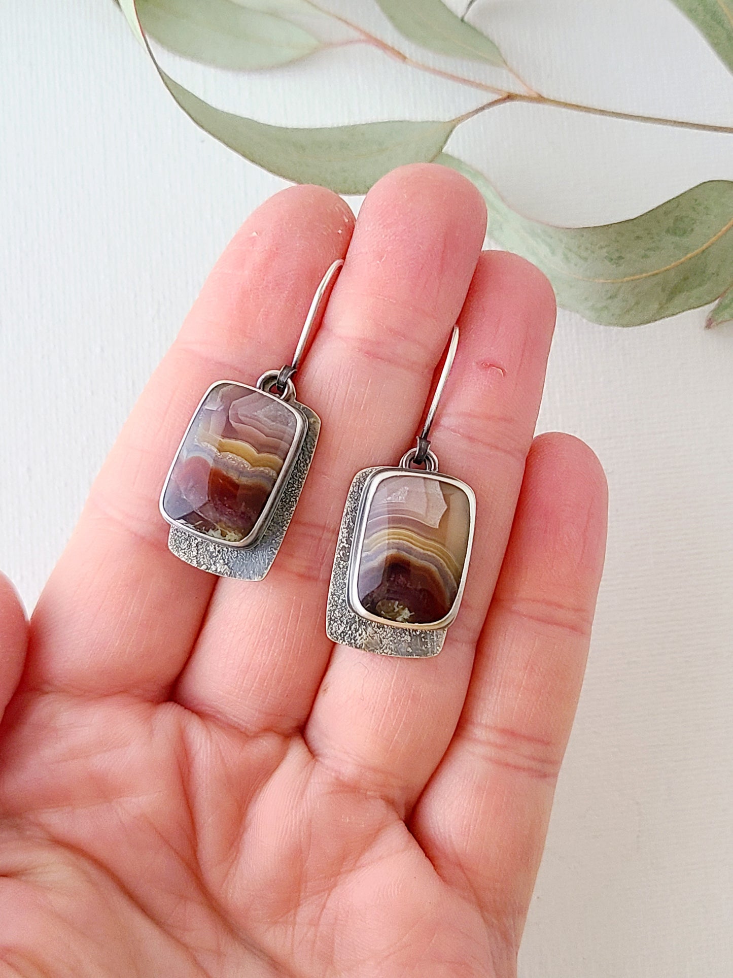 Ocaso earrings-Rectangle Laguna Lace Agates