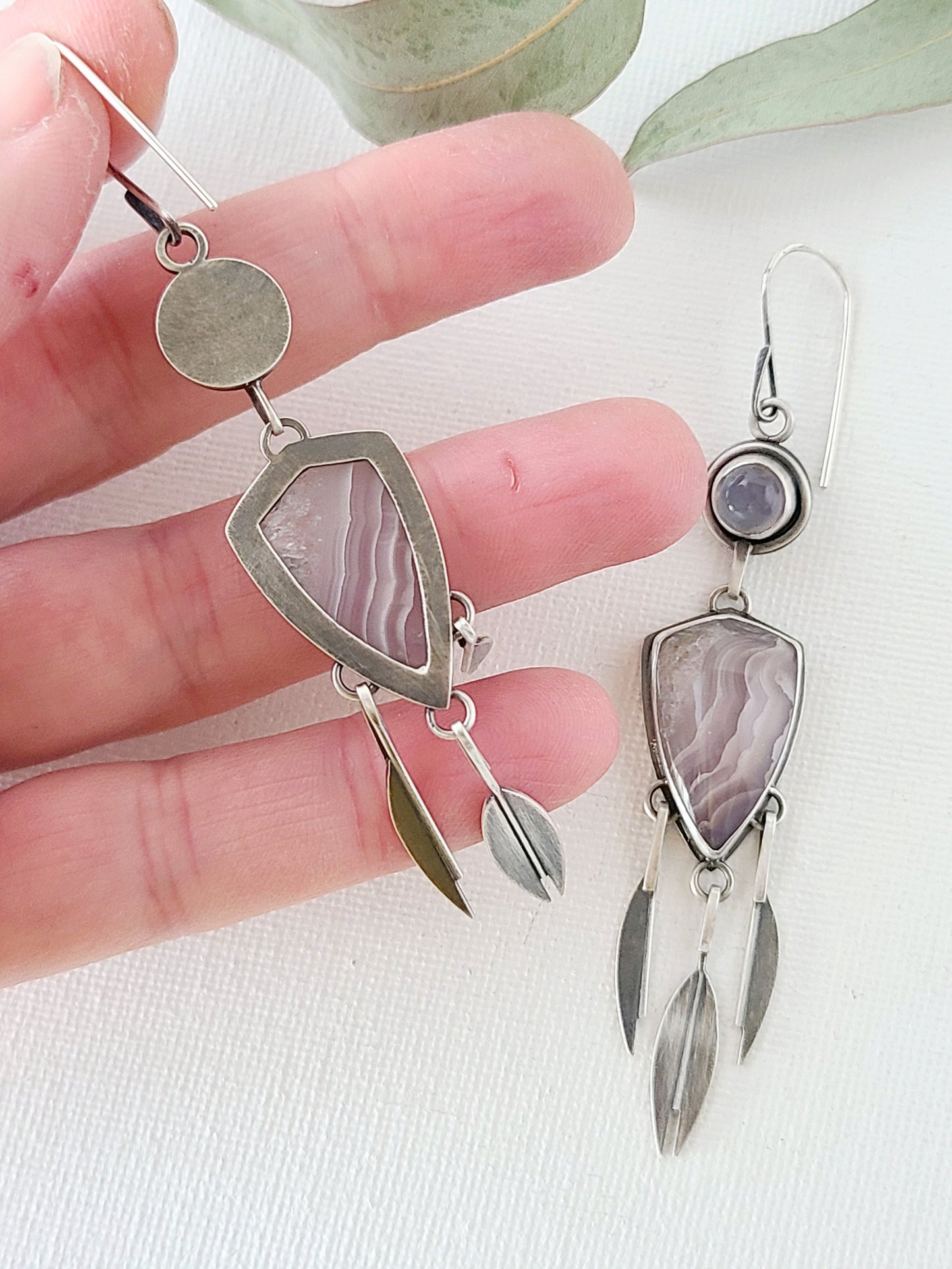 Monsoon earrings with Purple Agua Nueva Agate and Chalcedony
