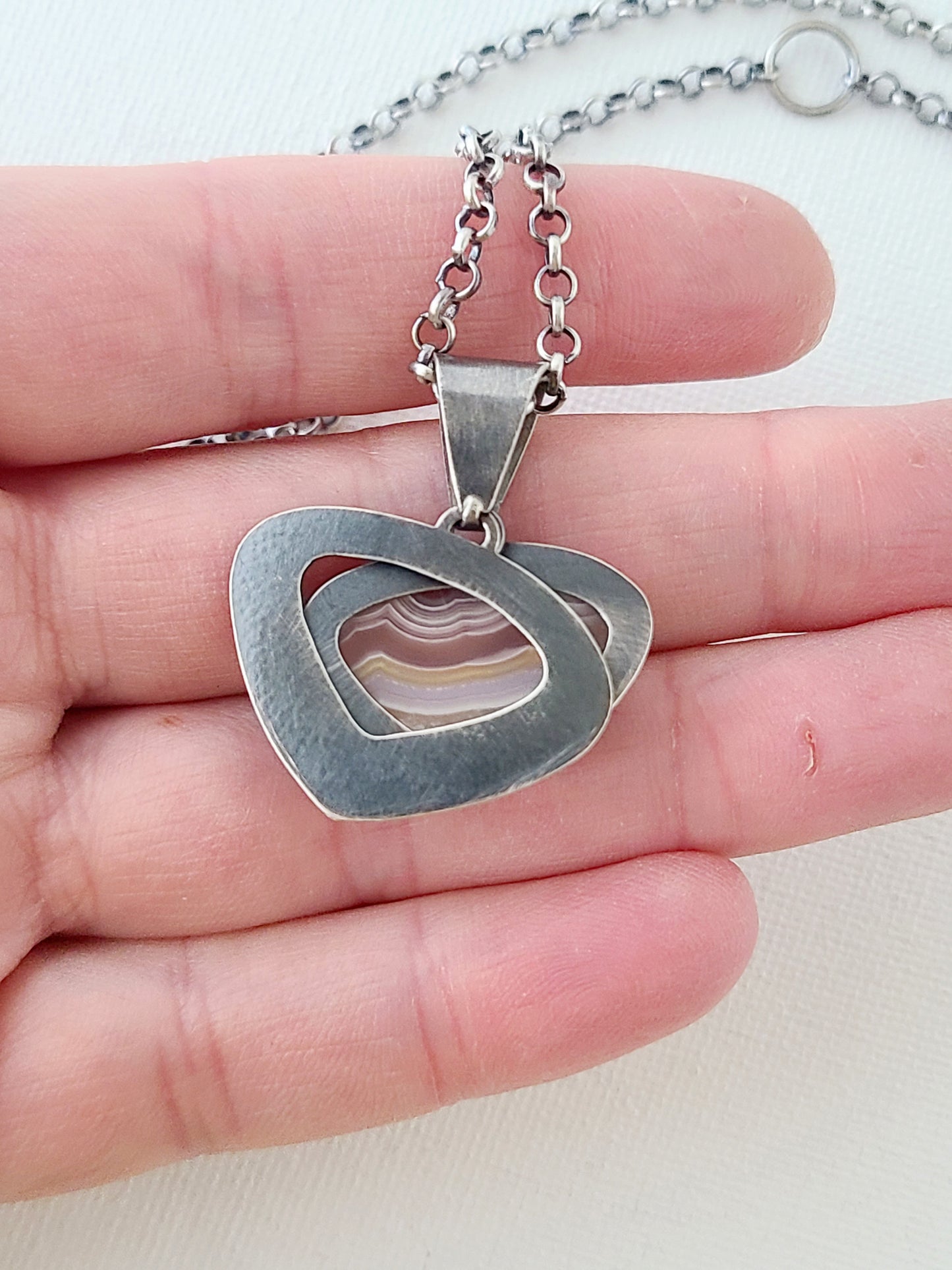 Alba Necklace-Rounded Triangle Agua Nueva Agate-SS/14k